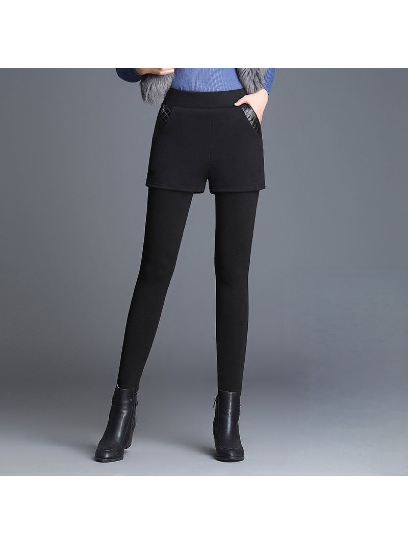 【全店30％OFFクーポンがあり】【極暖！裏起毛】レギンス付きショートパンツ レディース フェイクレイヤード レギンス ショートパンツ パンツ タイツ スパッツ ボトムス 重ね着風 2点 厚手 防寒 暖かい ハイウエスト ウエストゴム ストレッチ 伸｜大森麗萱