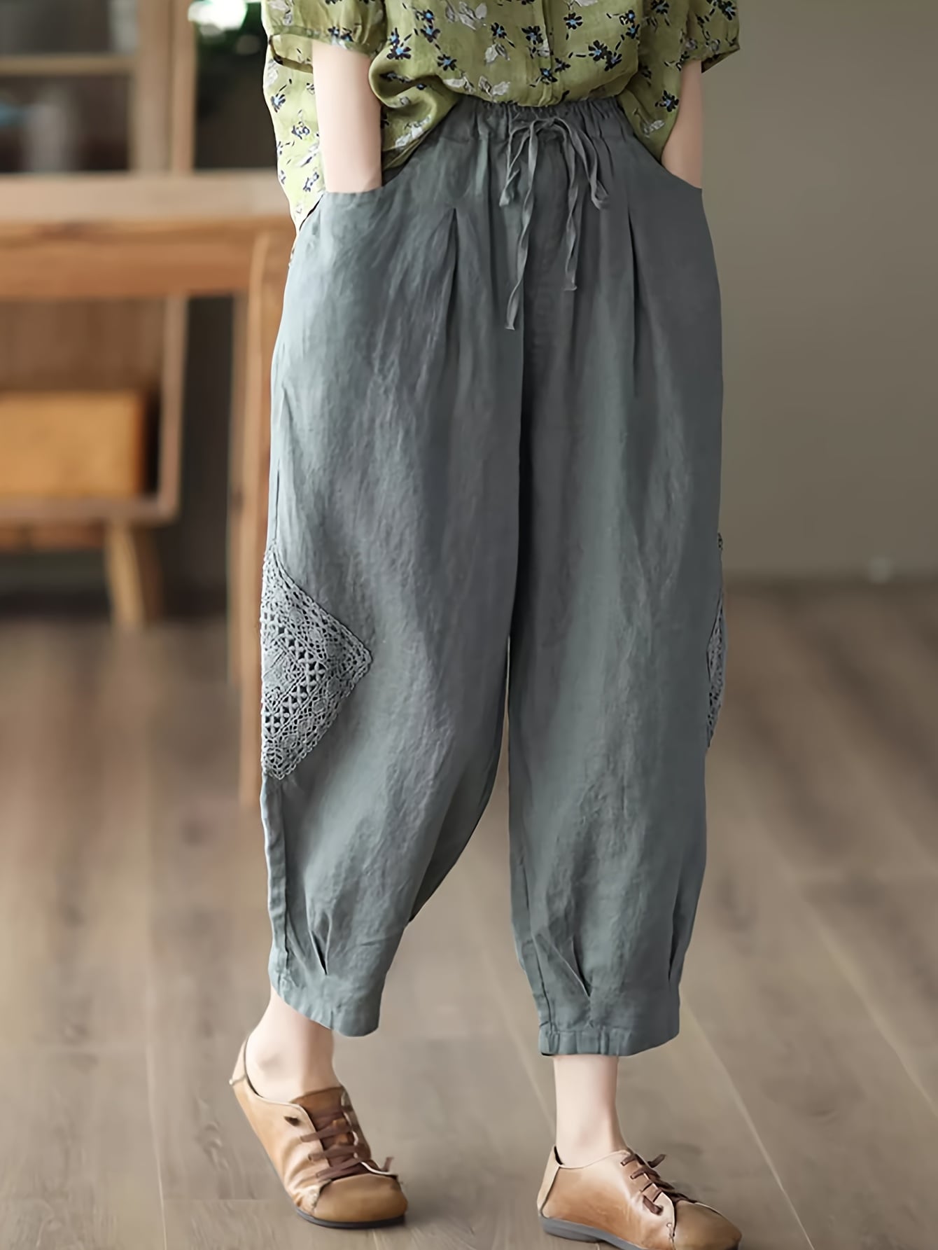 【全店30％OFF引き換え証】【成年者自然的】サルエルパンツ レディース 綿麻 リネン テーパードパンツ スピード競技 刺しゅう うつり変わり 9分丈 ボトムス ズボン アンクルズボン下 酉の方角天然ゴム ドロ同盟罷工 ゆったり 体型押しかぶせる 着痩せ 脚長 美脚 股上深め お部屋着