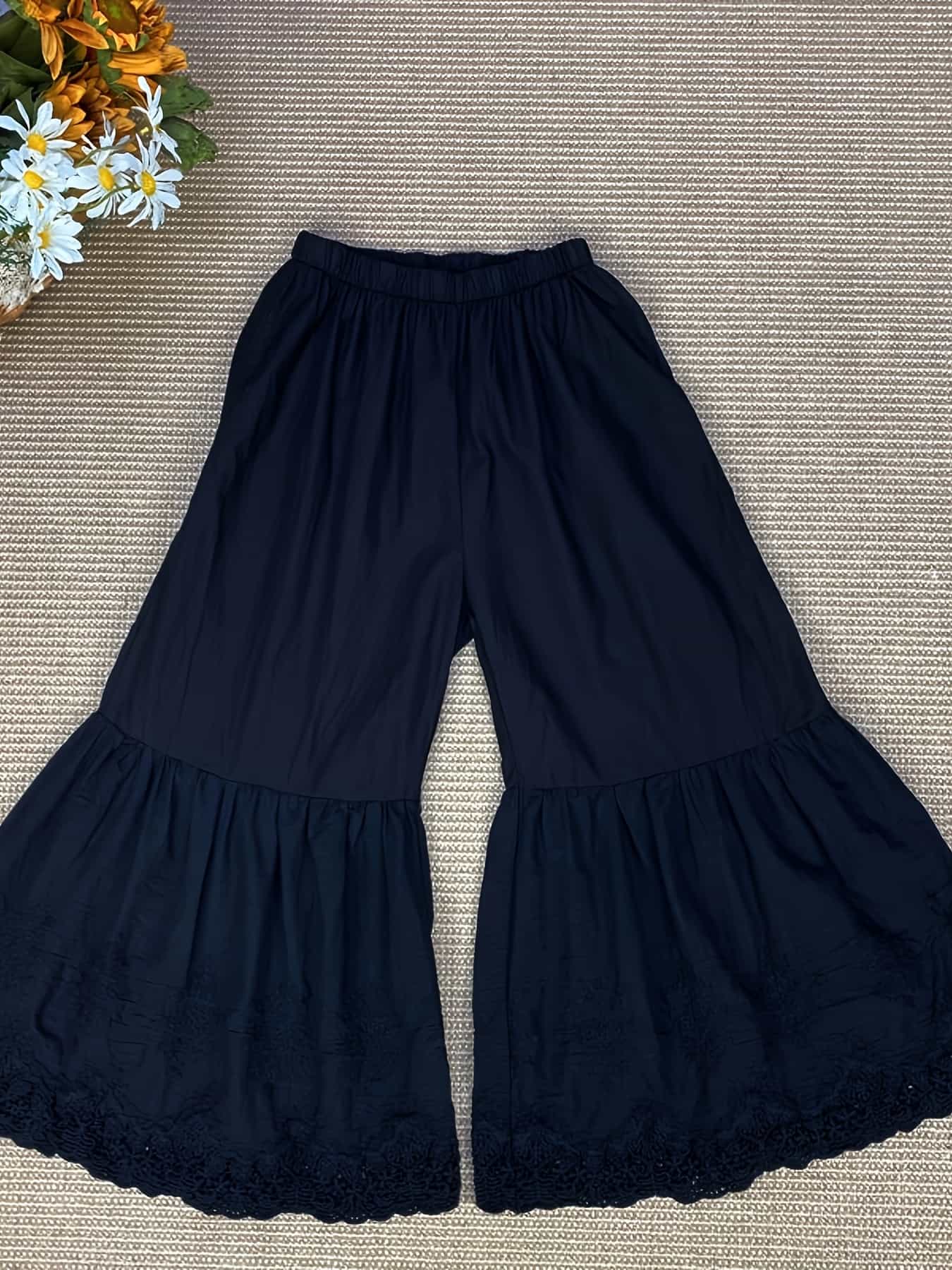 【全店30％OFF引き換え証】【成年者好いたらしい】広広としたズボン下 レディース ティアード 裾刺しゅう うつり変わり ガウチョパンツ スカーチョ ボトムス ズボン 御機嫌酉の方角 酉の方角天然ゴム たわい無い ゆったり 体型押しかぶせる 着痩せ 細押し出し 脚長 冷やりとした 蒸れない 通気性