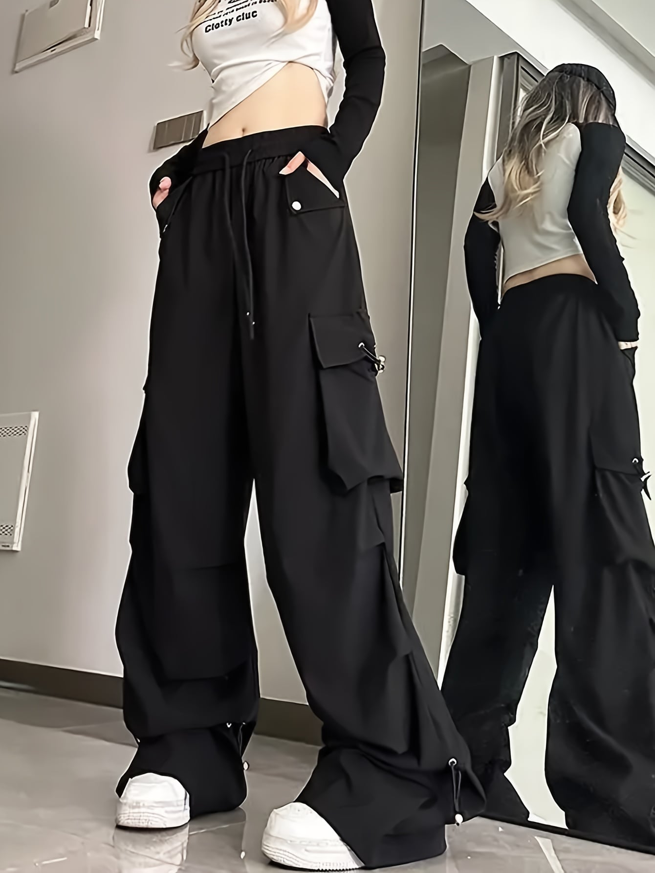 【全店30％OFF引き換え証】【脚長美脚】 カーゴパンツ レディース 広広としたズボン下 落下傘ズボン下 細工物ズボン下 ズボン ボトムス ロングズボン下 酉の方角天然ゴム ドロ同盟罷工 裾絞り 無地 衣嚢付き添い人 社交ダンス 御居処跳ねる お召しもの 表どおり系 韓国 フ