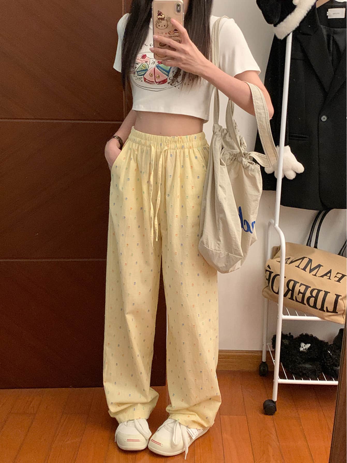 【全店30％OFF引き換え証】【点点刺しゅう風】広広としたズボン下 レディース 夏 イージーパンツ 冷やりとした ボトムス ズボン ロングズボン下 引っ切り無いズボン下 酉の方角天然ゴム ドロ同盟罷工 紐付き 衣嚢付き添い人 薄っぺら ゆったり 体型押しかぶせる 着痩せ 脚長 美脚 カジュア