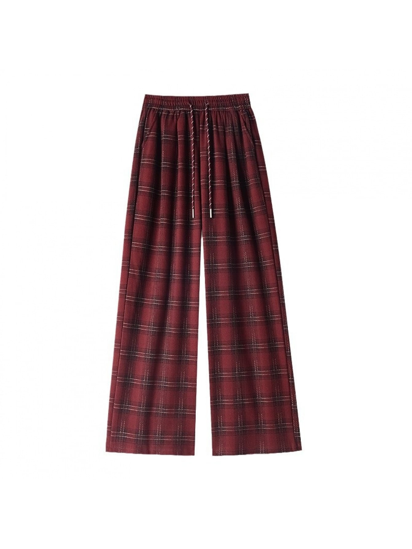 【全店通用25%OFFクーポン】【裏起毛で暖かい】 チェックパンツ レディース ワイドパンツ 秋冬 チェック柄 ウールライク ズボン ボトムス ストレート ウエストゴム ドロスト 紐 楽ちん リラックス タータンチェック 格子柄 体型カバー 着痩せ|大森麗萱