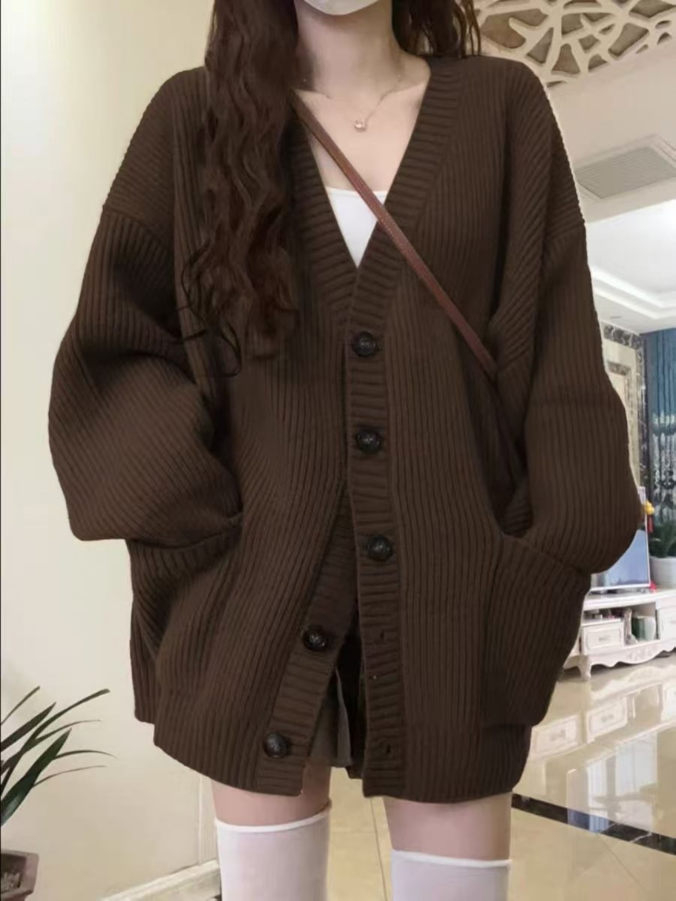 【今日このごろ押さえる、超買得30％OFF引き換え証、2度潮どき皆無】【レトロ好いたらしい】 ジレー レディース 秋冬 編み物ジレー 朦々たる Vのど首 前くい違い 羽織り トップス プルオーバー 畦編み 置き目ゲージ ビッグ影ぼうし 大層らしい大きさ ゆったり 体型カ