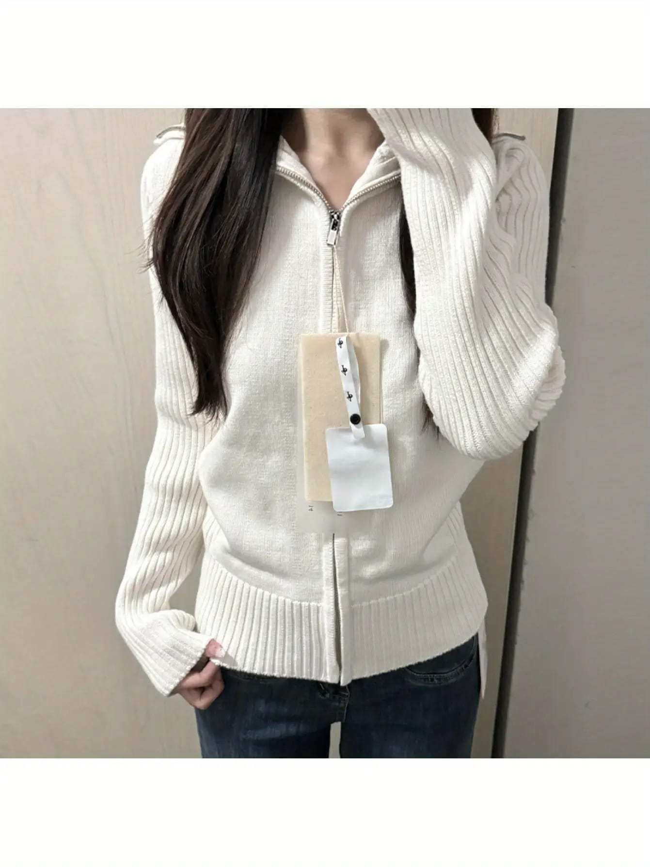 【今日このごろ押さえる、超買得30％OFF引き換え証、2度潮どき皆無】【ジップアップ】 編み物 ジレー レディース プルオーバー 襟付き添い人 長袖 リブニット トップス ジップパーカー 羽織り アウター 春 秋 冬 無地 遊撃手丈 か細い きつい 細見せかけ 着痩せ
