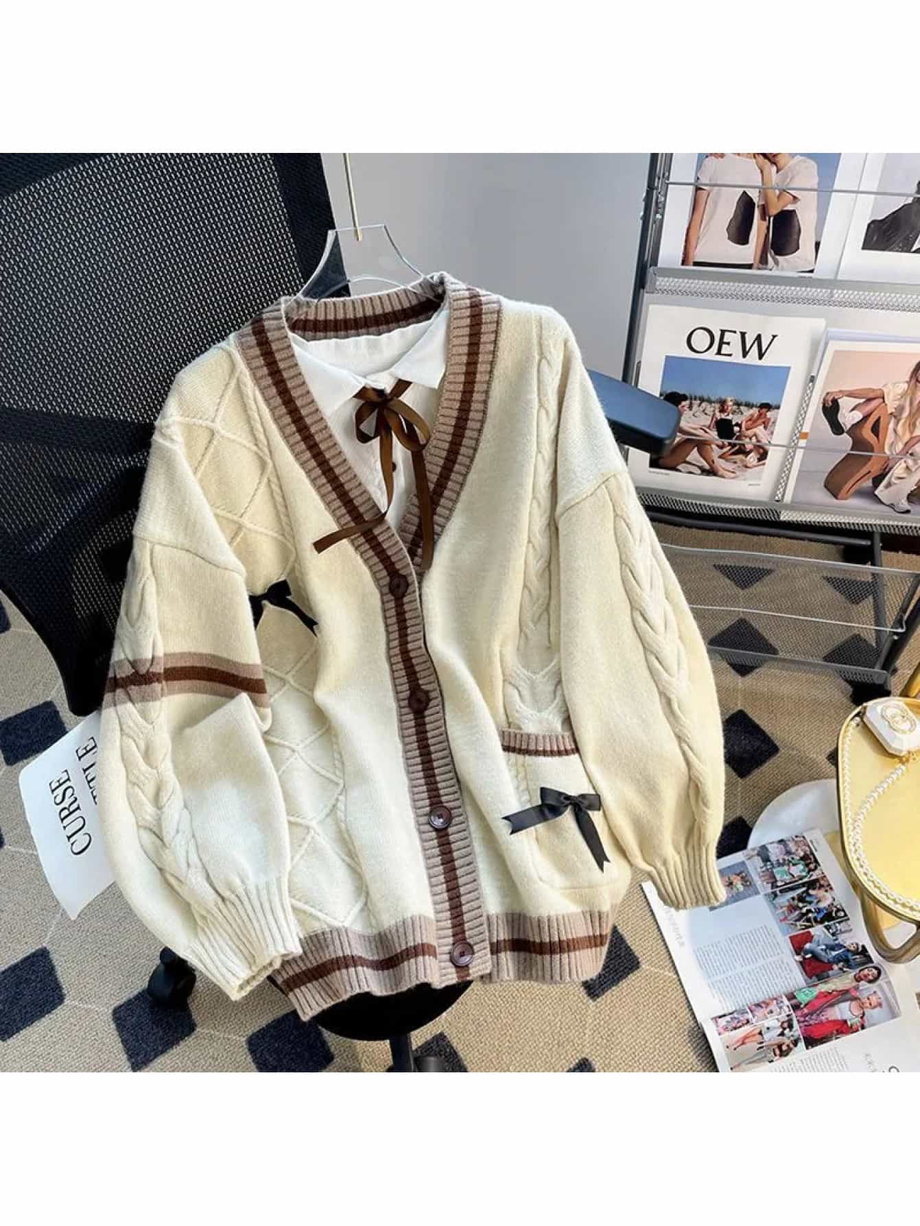 【今日このごろ制限事項、超買得30％OFFクーポン券、2度汐どき皆無】【成年者好いたらしい】ジレー レディース 編み物 ティーシャツ シュロの葉 有線テレビ編み Ｖのど首 前車のドア 羽織り 長袖 朦朦たる 有線テレビ編み物 ゆる編み物 ビッグ影ぼうし 大層らしい大いさ 色彩設計 バイカ