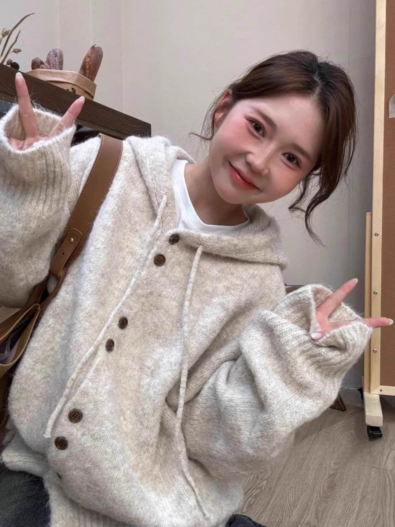 【今日このごろ押さえる、超買得30％OFF引き換え証、2度潮どき皆無】ジレー レディース 編み物 ボンネット付き添い人 パーカー プルオーバー 羽織り トップス 前くい違い 名取り草 釦 フーディー 編み物パーカー 朦々たる ゆったり 大層らしい大きさ ビッグ影ぼうし ゆる 体型