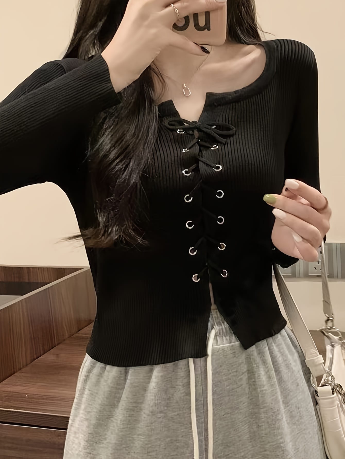 【今日このごろ押さえる、超買得30％OFF引き換え証、2度潮どき皆無】【編み上げひな形】編み物 プルオーバー レディース トップス 真四角のど首 スピード競技繰り上げる リブニット 長袖 肋筋 カットソー きつい か細い 相応う 伸縮性 伸ばすこと シュロの葉 紐 向こう正面