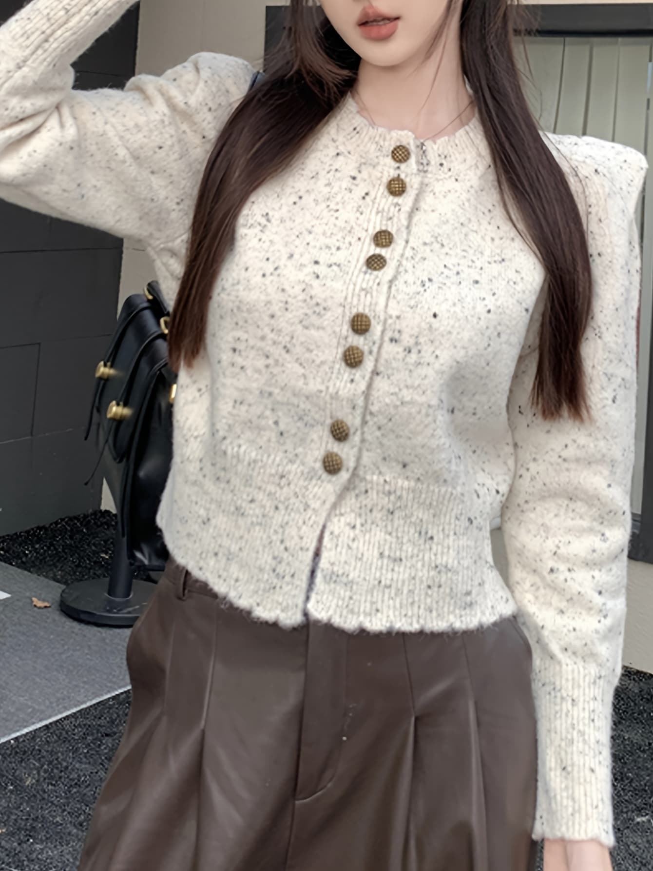 【全店通用25%OFFクーポン】【ツイード風】 カーディガン レディース ニット ショート丈 丸首 クルーネック トップス セーター 長袖 前開き 羽織り ミックスニット メランジ 厚手 暖かい 秋 冬 春 体型カバー 二の|大森麗萱