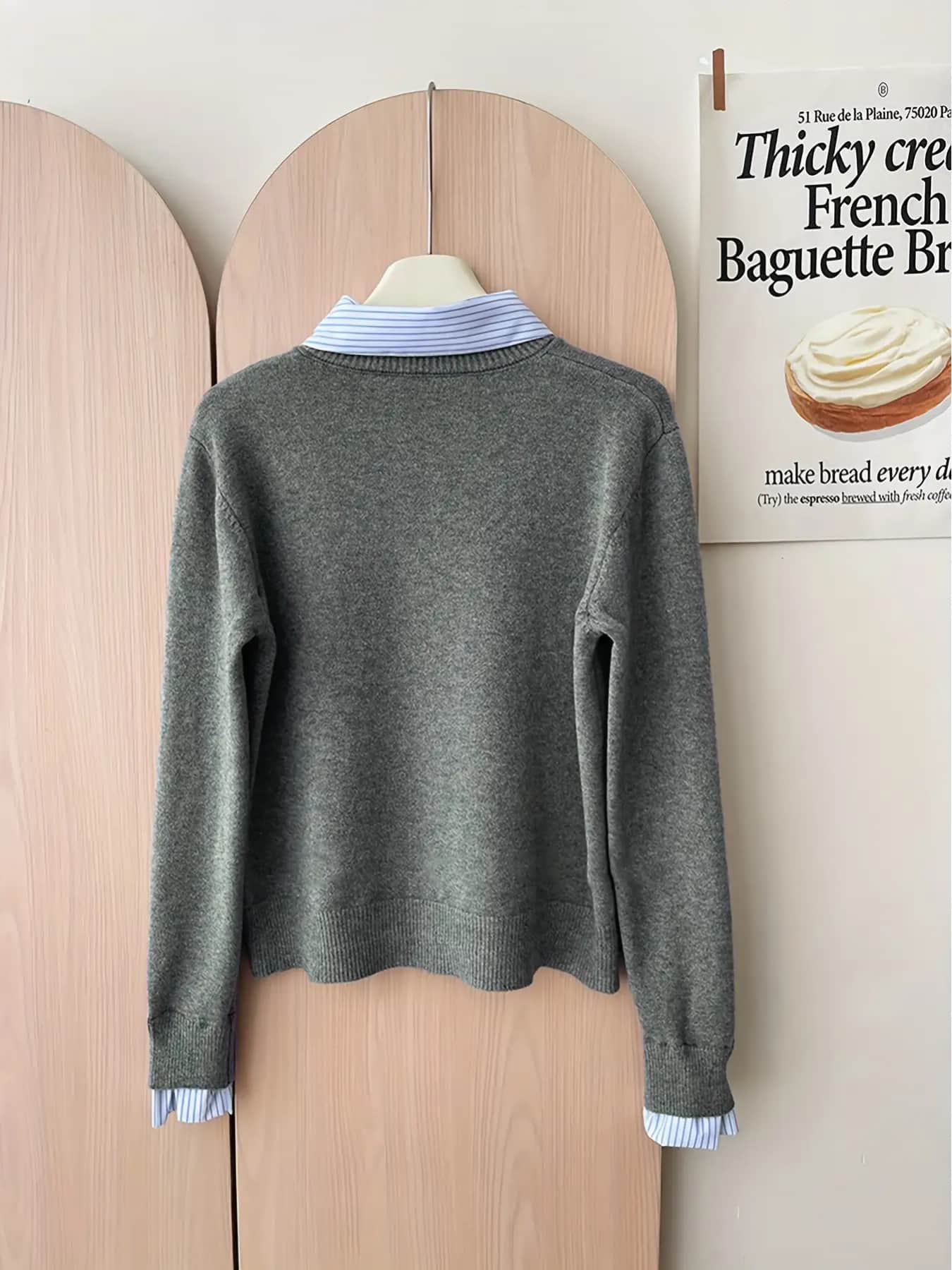 【今日このごろ制限事項、超買得30％OFFクーポン券、2度汐どき皆無】【1枚で研ぎ澄ます】重ね着風 編み物 レディース ティーシャツ 長袖 襟付き添い人 縞模様 異原料品 うつり変わり 縛 トップス ティーシャツ 上着 フェイクレイヤード プレッピー 型どおり ゆったり