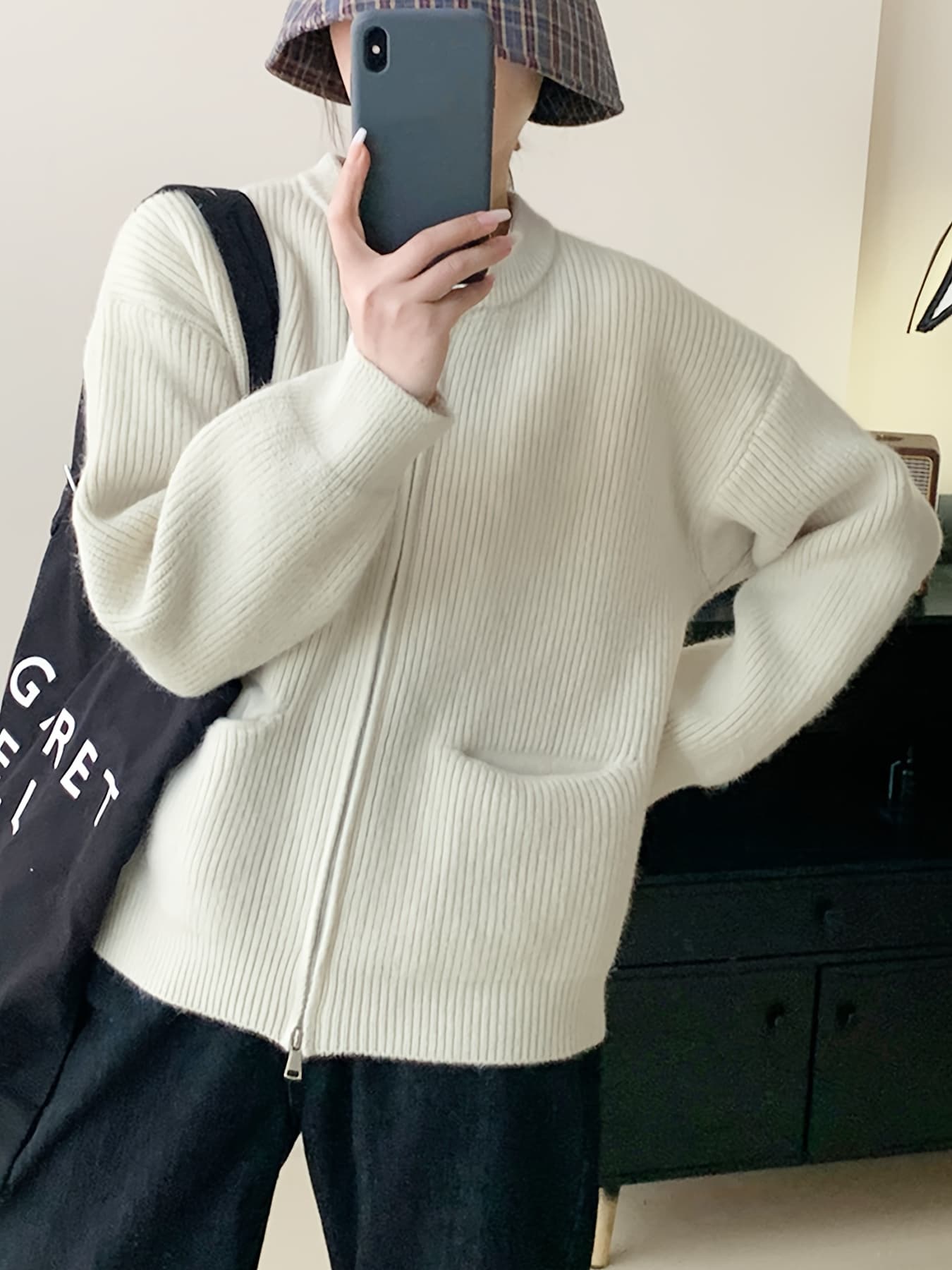 【全店通用25%OFFクーポン】【Wジップ】 カーディガン レディース ニット セーター ジップアップ ダブルジップ 畦編み トップス オーバーサイズ ビッグシルエット ゆったり 体型カバー 二の腕カバー クルーネック 丸首|大森麗萱