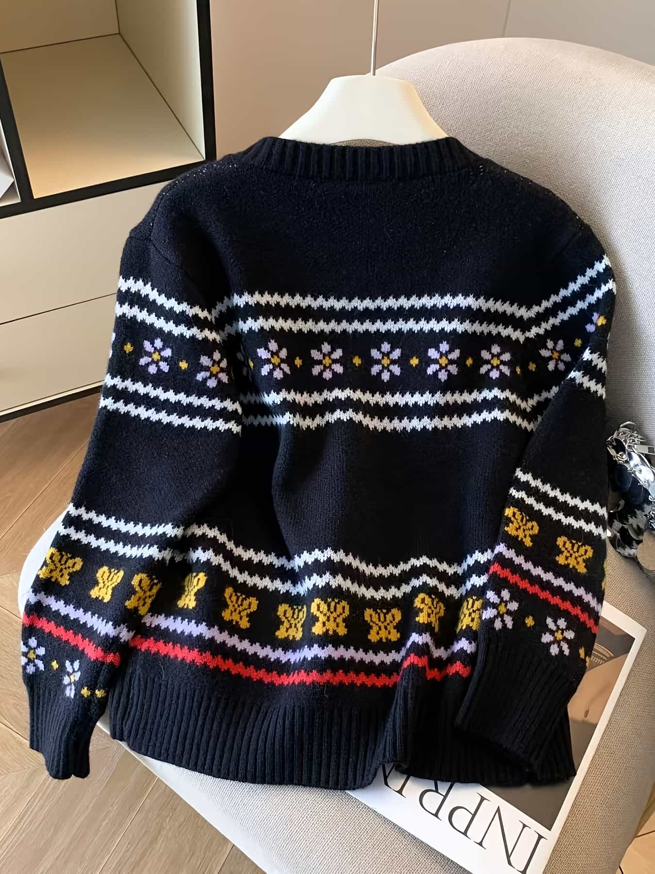 【今日このごろ制限事項、超買得30％OFFクーポン券、2度汐どき皆無】【レトロ好いたらしい】編み物 ティーシャツ レディース トップス ティーシャツ 総柄 ジャ差し固める ノース風 幾何学学柄 花柄 夢見鳥柄 間借り人柄 長袖 丸首 労働者の一団のど首 肋材 伸縮性 オーバーサ
