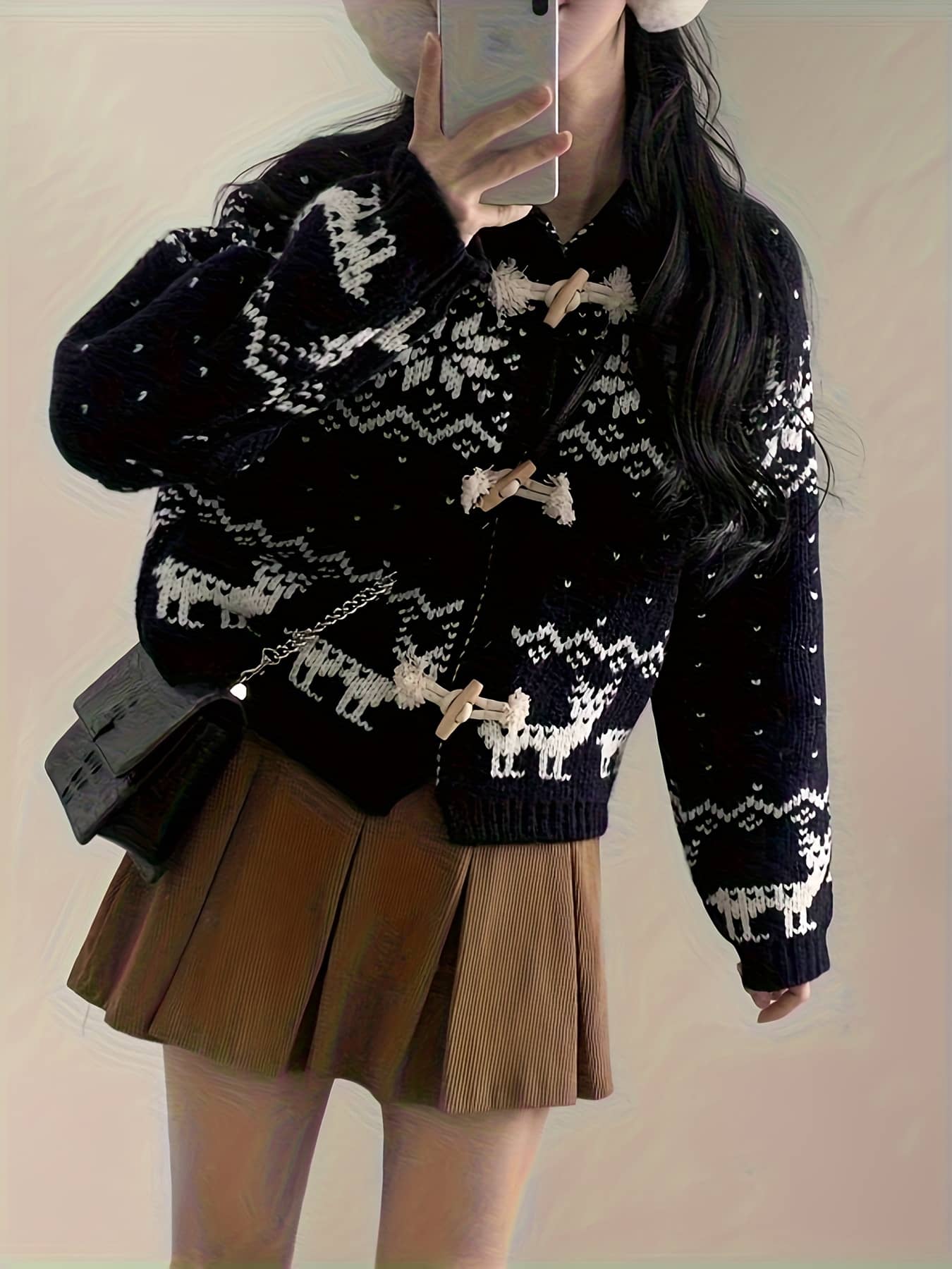 【全店通用25%OFFクーポン】【ノルディック柄】 カーディガン レディース ニット セーター 羽織り 厚手 トグルボタン ダッフル風 トナカイ 雪の結晶 ジャガード トップス 前開き ゆったり 体型カバー オーバーサイズ|大森麗萱