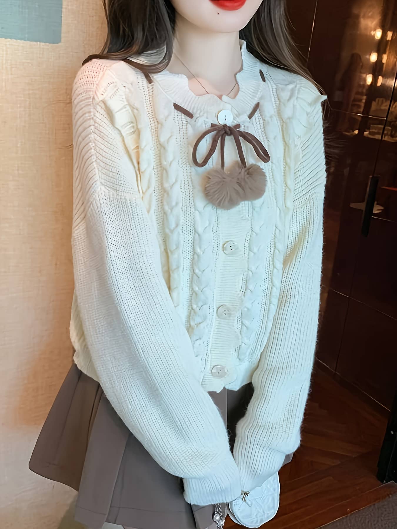 【全店30％OFF引き換え証があり】編み物 ジレー レディース 長袖 労働者の一団のど首 有線テレビ編み トップス 前食い違い ニットカーデ 羽織り パステル色の ゆったり 体型押しかぶせる 着痩せ 割れ易い押し出し 気が大きい大きさ 厚地の外套大きさ 成年者好いたらしい 好いたらしいめ カジュ