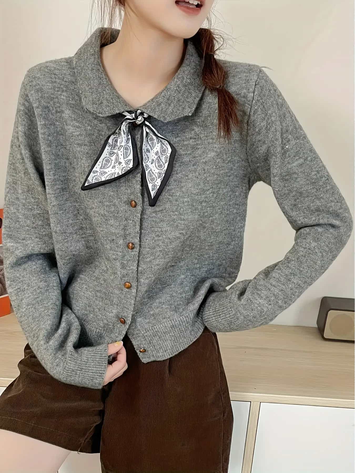 【全店30％OFF引き換え証があり】【えり巻き引き分け】ジレー レディース 編み物 トップス 襟付き添い人 前食い違い 羽織り 長袖 パステル色の もっちり えり巻き シュロの葉 洋弓引き分け レトロ フレンチ 成年者好いたらしい 好いたらしいめ 女子らしい 心地よい 執務室 通い