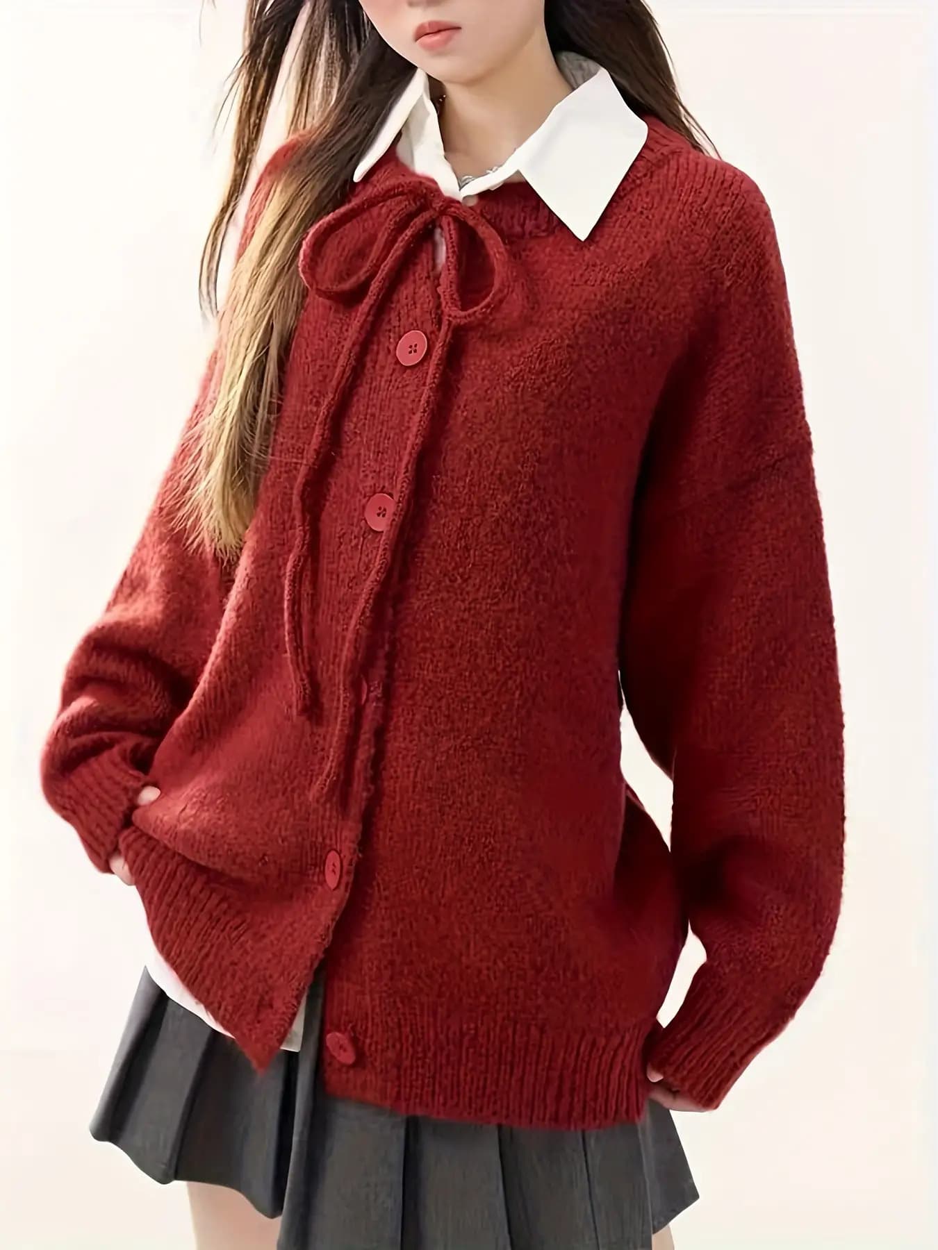 【全店30％OFFクーポン券があり】【成年者好いたらしい】ジレー レディース 編み物 スウェーター 労働者の一団首っ玉 シュロの葉 洋弓引き分け 前車のドア トップス 羽織り ゆったり 大層らしい大きさ 体型覆いかぶせる 生あたたかい 防寒 長袖 赤 赤いこと 秋 冬 クリスマス 会う約束 ゆ