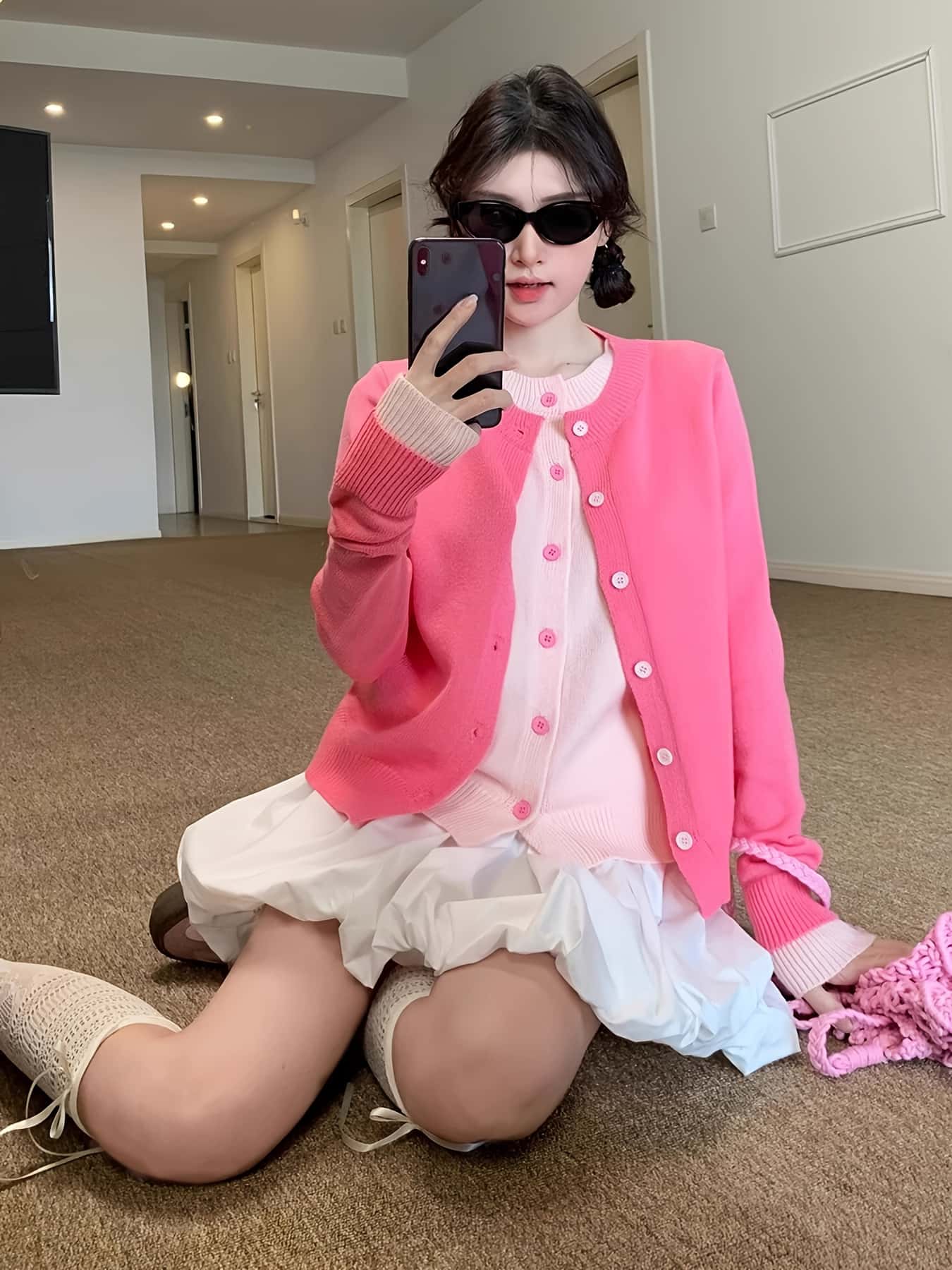 【全店30％OFF引き換え証があり】【フェイクレイヤード】ジレー レディース 編み物 スウェーター 色彩設計 重ね着風 トップス 丸首 労働者の一団のど首 長袖 羽織り バイ色合い うつり変わり パステル色の もっちり 伸縮性 ゆったり 体型押しかぶせる 着痩せ 二の腕河馬