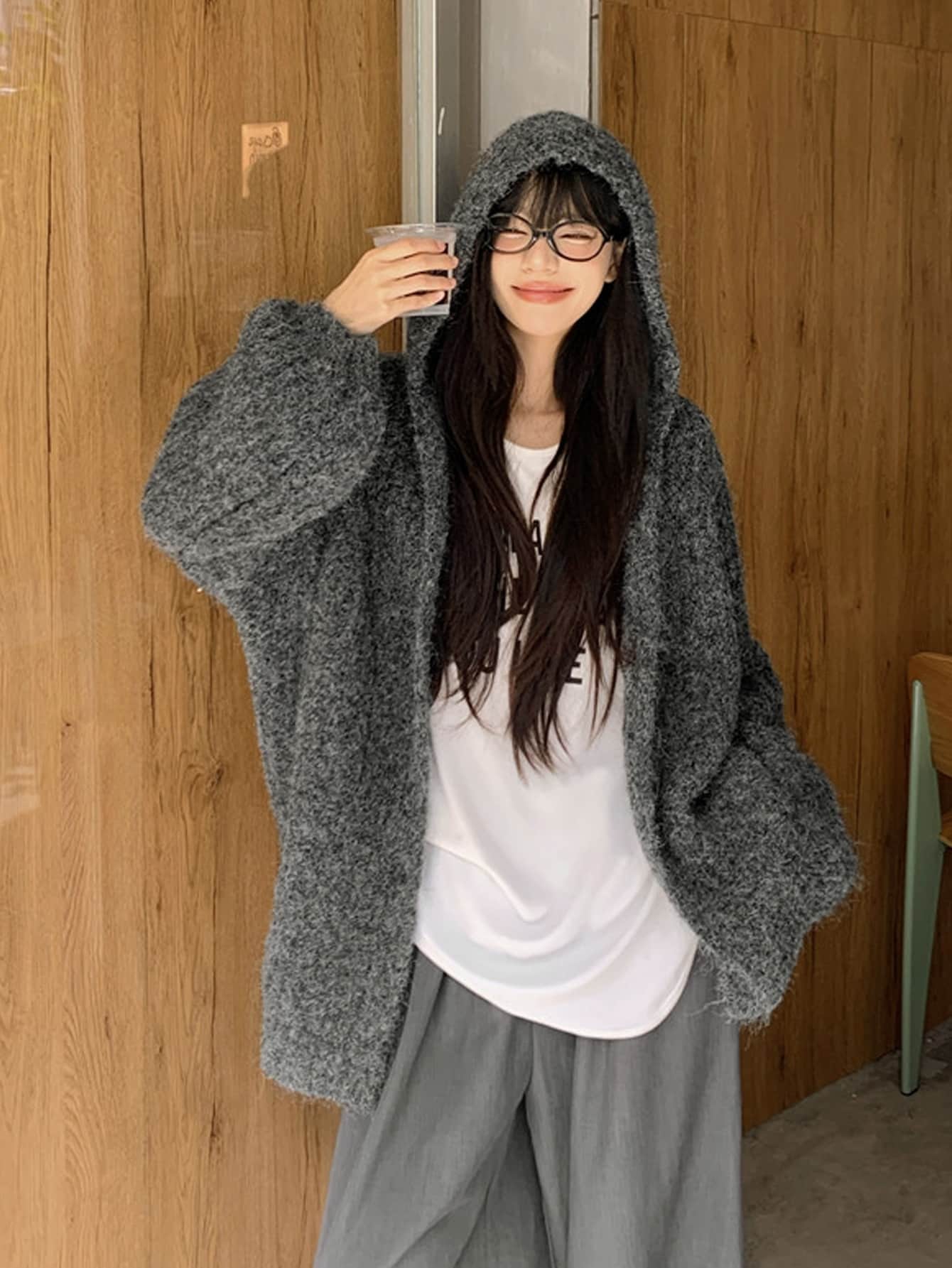 【全店30％OFFクーポンがあり】【体型カバー】ニットカーディガン フード付き パーカー レディース セーター 羽織り トップス アウター 長袖 厚手 もこもこ シャギーニット オーバーサイズ ルーズ ゆる シルエット ゆったり 大きめ 楽ちん 暖か｜大森麗萱