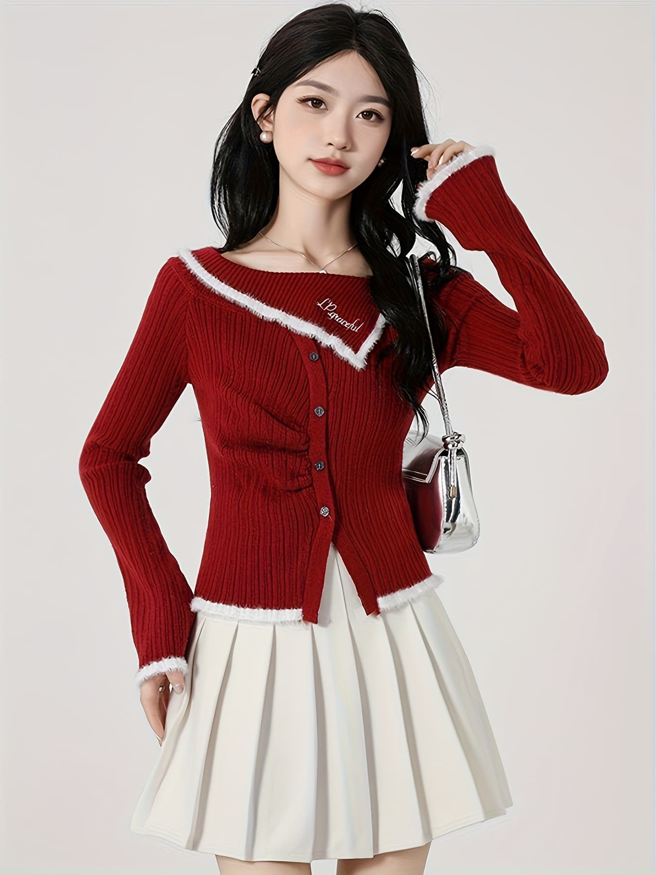 【全店30％OFF引き換え証があり】編み物 ジレー レディース スウェーター トップス 韓国 流行り物 オフショル風 非対称 襟付き添い人 エコ毛皮 色彩設計 うつり変わり リブニット きつい か細い 着痩せ 割れ易い押し出し 細押し出し 艶っぽい 成年者好いたらしい