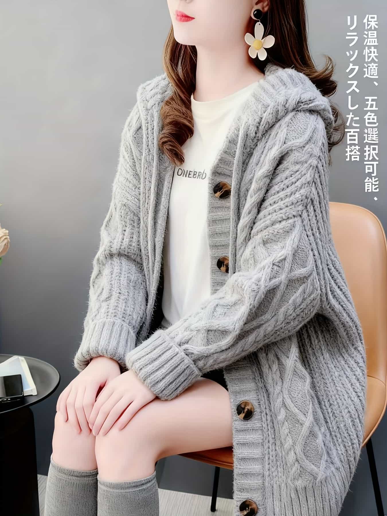 【全店30％OFF引き換え証があり】【ざっくり編み】 編み物 ジレー レディース ボンネット付き添い人 朦々たる 有線テレビ編み 鉄道車両デ 羽織り 長袖 生あたたかい トップス スウェーター ゆる編み物 ビッグ影ぼうし 厚地の外套大きさ 体型押しかぶせる 着痩せ 割れ易い押し出し 二の腕