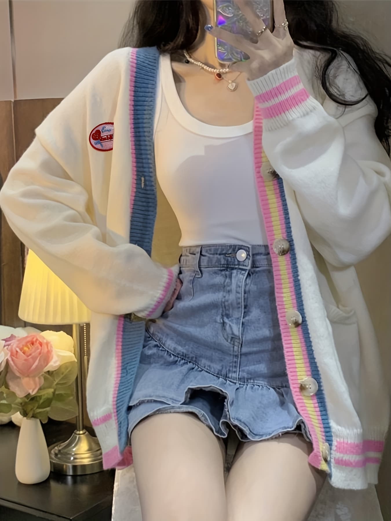 【全店30％OFF引き換え証があり】【色彩設計生産ライン】ジレー レディース 春 秋 冬 編み物ジレー Vのど首 ハート型 刺しゅう トップス スウェーター 前食い違い 羽織り ゆったり 厚地の外套大きさ ビッグ影ぼうし 体型押しかぶせる 二の腕押しかぶせる 着痩せ ゆるニ