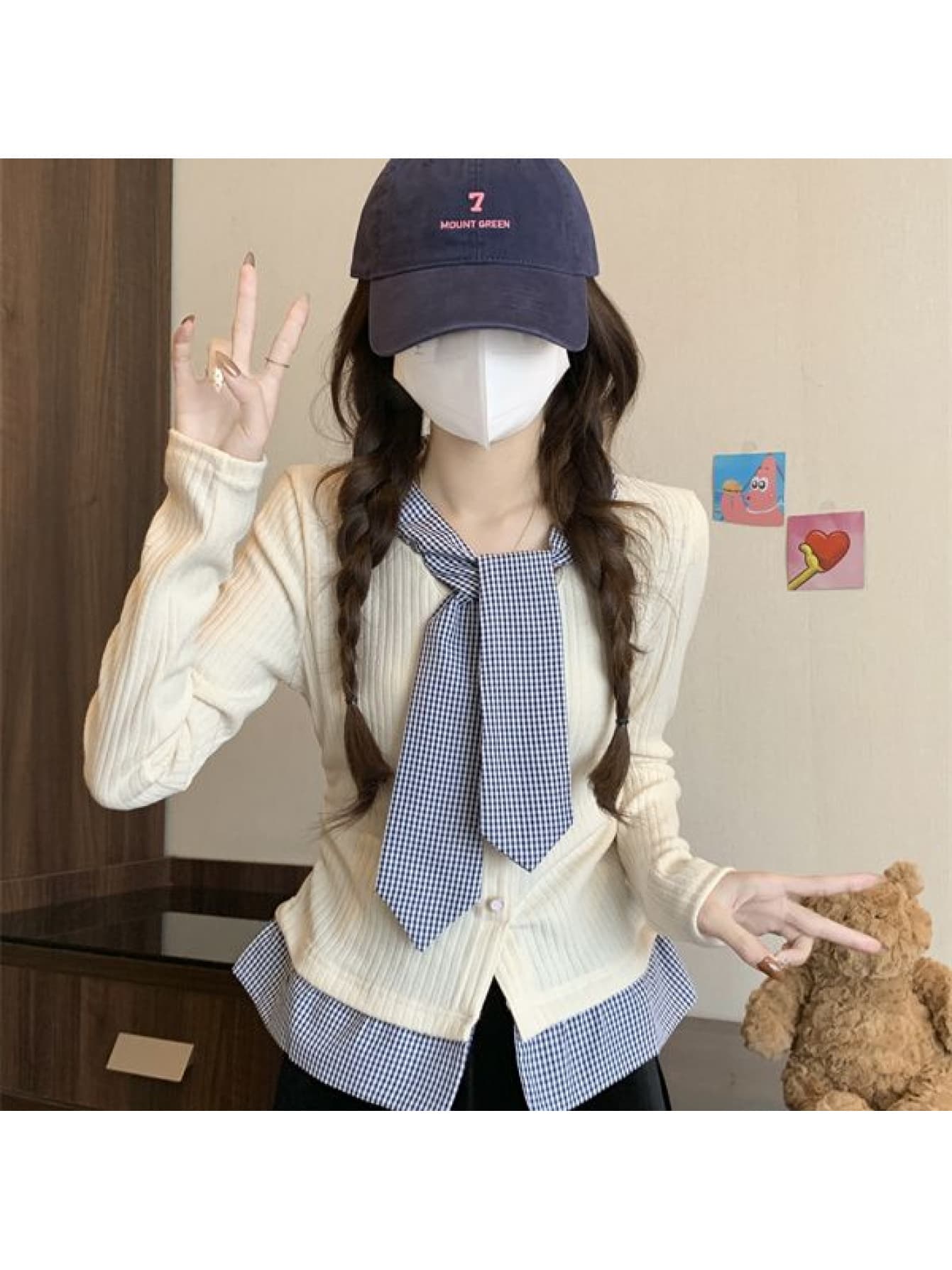 【全店30％OFF引き換え証があり】【重ね着風】 編み物 レディース トップス ギンガム読み合わせる フェイクレイヤード 色彩設計 うつり変わり 洋弓引き分け シュロの葉 襟付き添い人 リブニット 長袖 カットソー ティーシャツ 韓国流行り物 成年者好いたらしい 心地よい 好いたらしいめ