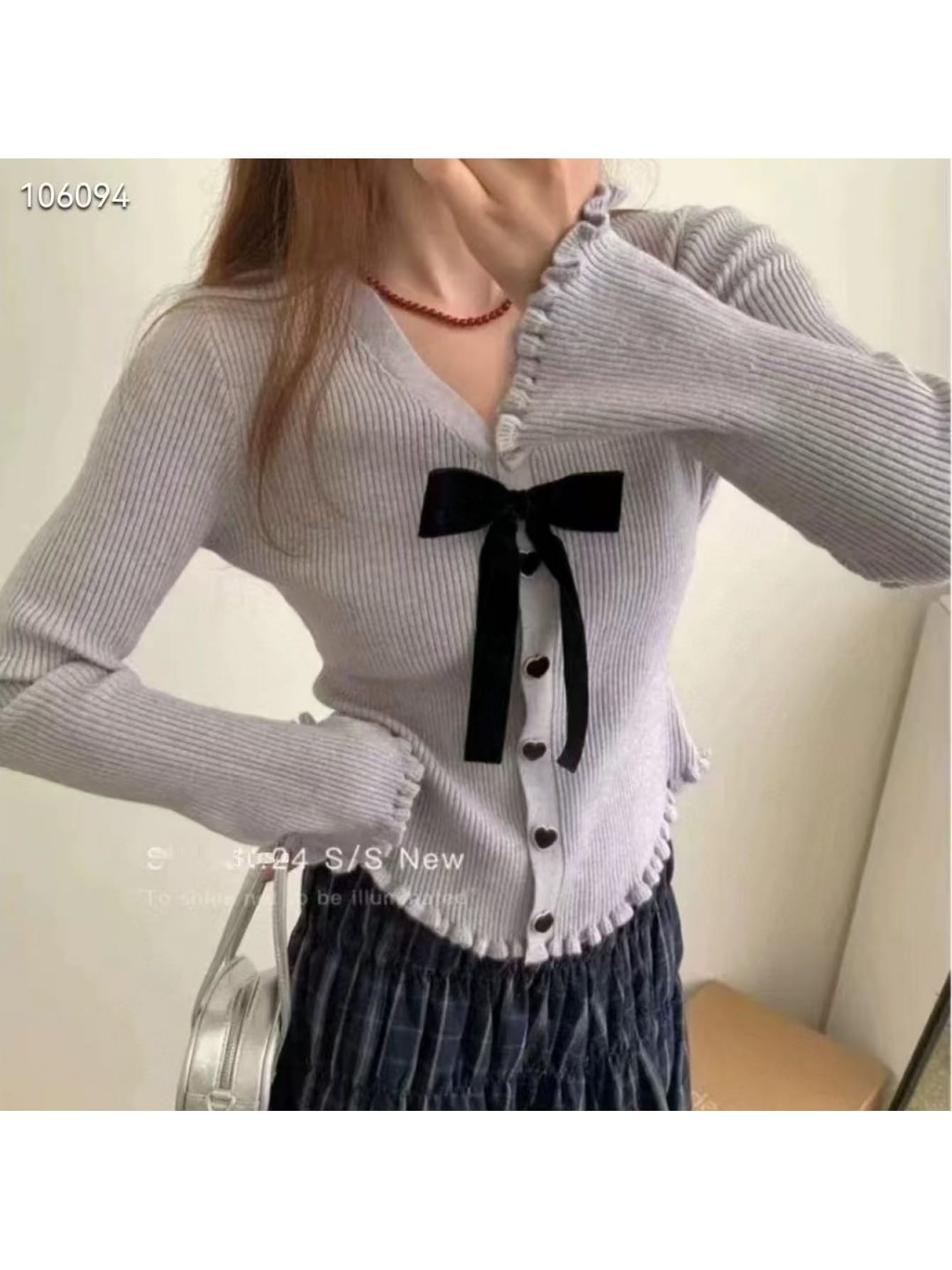 【全店30％OFF引き換え証があり】【成年者好いたらしい】 ジレー 編み物 シュロの葉 ハート型名取り草 Ｖのど首 リブニット トップス 長袖 レディース メロウフリル 羽織り 前食い違い スウェーター カットソー 伸縮性 きつい 細押し出し 着痩せ 二の腕押しかぶせる パステル色の