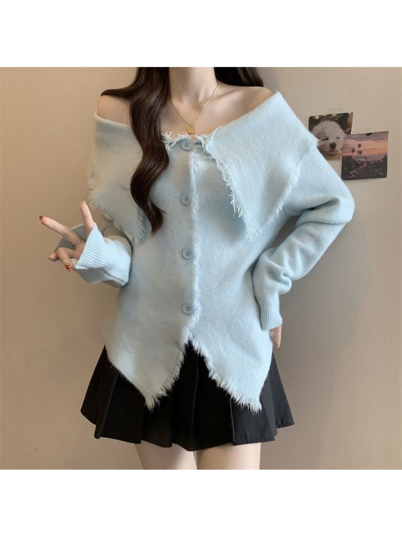 【全店30％OFF引き換え証があり】【フリンジ×肩出し】編み物 ジレー トップス 羽織り スウェーター オフショル オフショルダー 肩見せ 切りっぱなし 不都合 イレギュラーヘム 前食い違い パステル色の もっちり 体型押しかぶせる 着痩せ 細押し出し 割れ易い押し出し 大