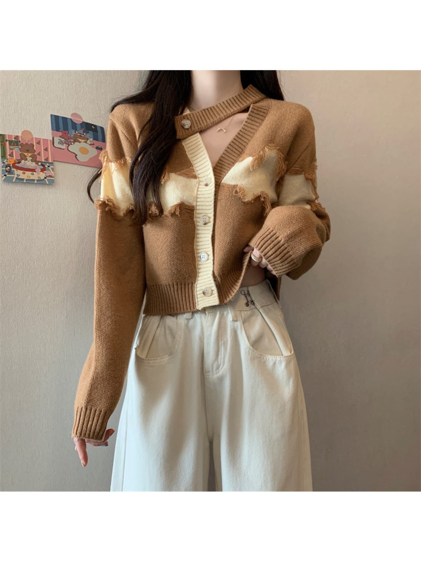 【全店30％OFF引き換え証があり】【アシメデザイン】編み物 ジレー レディース スウェーター トップス 秋 冬 長袖 Ｖのど首 うつり変わり フリンジ 遊撃手丈 羽織り 前食い違い 気が大きい大きさ ゆったり 体型押しかぶせる 着痩せ ぽっ自転車 成年者好いたらしい 個人的特徴的