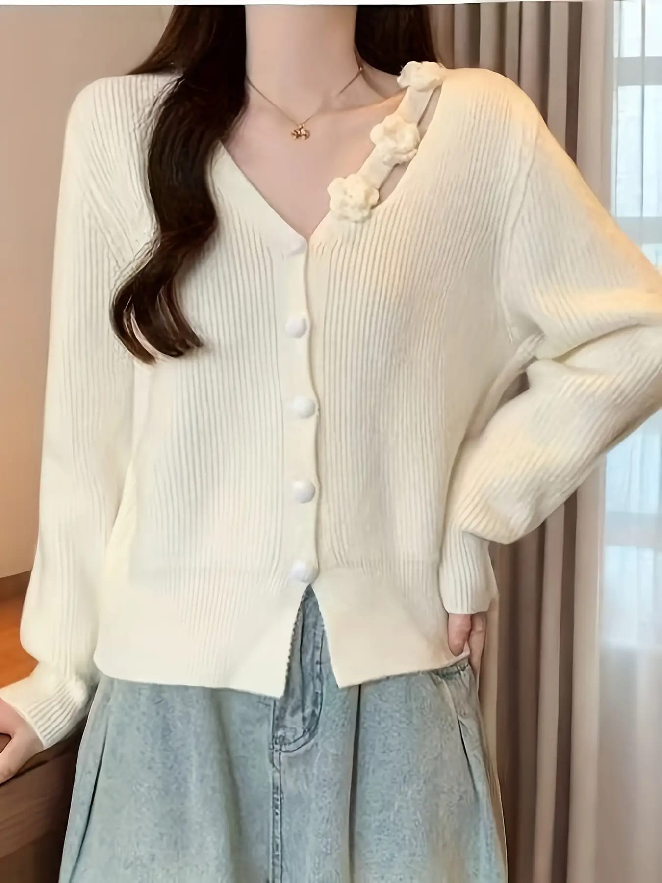 【全店30％OFF引き換え証があり】【成年者好いたらしい】ジレー レディース 編み物 Vのど首 御花主題 花柄 リブニット スウェーター トップス 長袖 羽織り 前食い違い 名取り草 精緻さ 青写真 パステル色の 論なく論なく 生あたたかい ゆったり 体型押しかぶせる 着