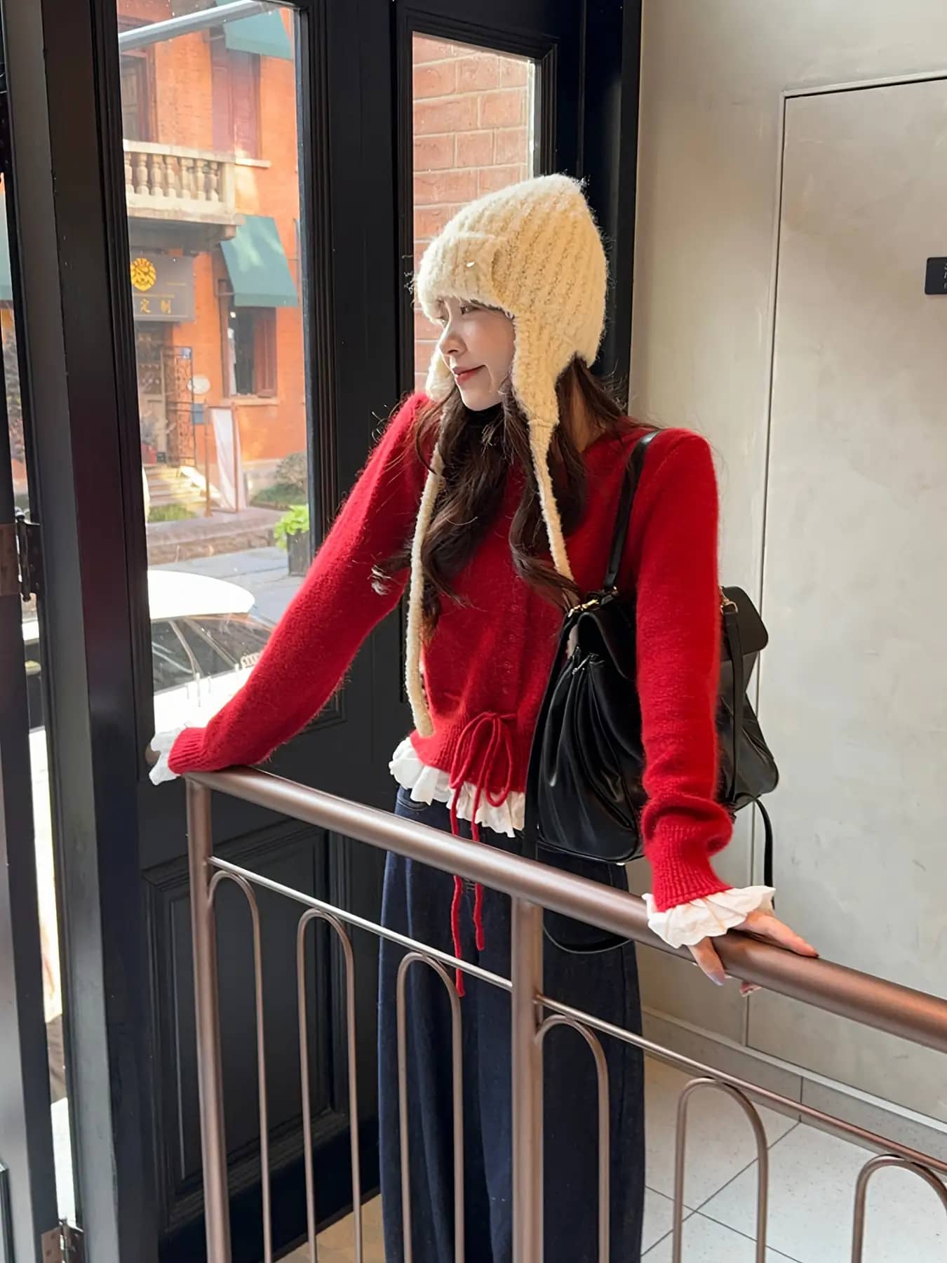 【全店30％OFF引き換え証があり】編み物 スウェーター レディース 裾フラウンス スピード競技 重ね着風 酉の方角紐 ドロ同盟罷工 トップス 赤 赤いこと 長袖 労働者の一団のど首 ティーシャツ 音の大きさ袖 ぽわん袖 好いたらしい 成年者好いたらしい 女子らしい 好いたらしいめ 執務室 通い