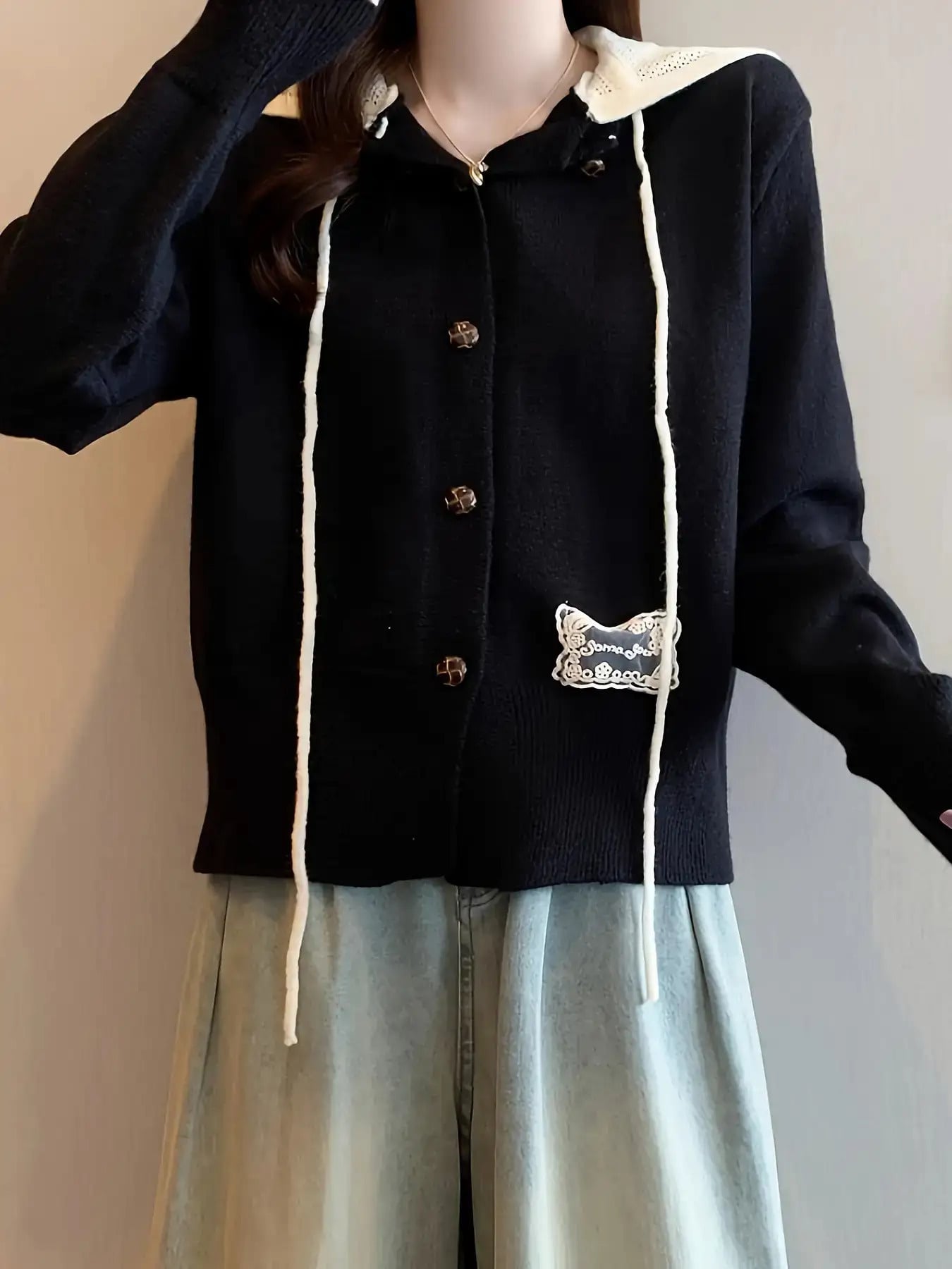 【全店30％OFF引き換え証があり】【成年者好いたらしい】ジレー レディース 秋冬 編み物 ボンネット付き添い人 スピード競技 襟付き添い人 トップス 羽織り 編み物ジレー スウェーター 前食い違い 名取り草 長袖 ゆったり ビッグ影ぼうし 体型押しかぶせる 着痩せ パステル色の 度合い