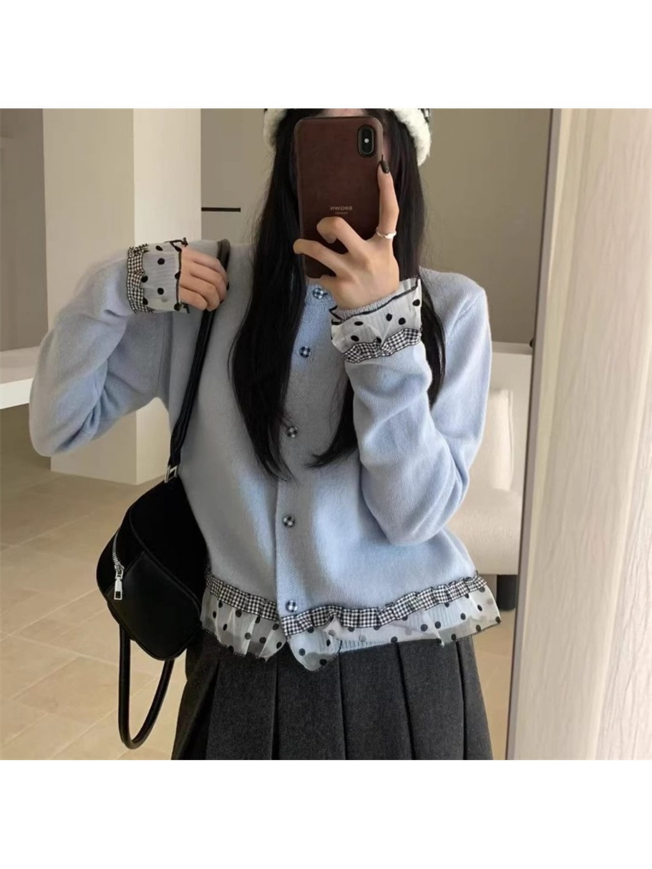 【全店30％OFF引き換え証があり】【重ね着風】編み物 ジレー レディース チュール 縛 点点柄 フラウンス うつり変わり 遊撃手丈 トップス スウェーター ギンガム読み合わせる 労働者の一団のど首 成年者好いたらしい ガーリー 好いたらしいめ 執務室 通い 会う約束