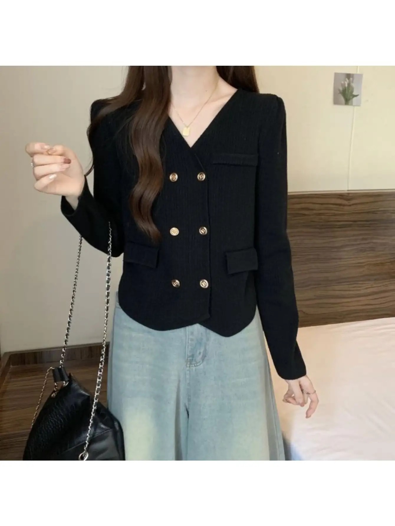 【全店30％OFF引き換え証があり】【金名取り草】 ジレー レディース 長袖 Vのど首 上衣 編み物 トップス ダブル名取り草 羽織り ライトアウター 裾うつり変わり 遊撃手丈 好いたらしいめ 成年者好いたらしい 韓国流行り物 執務室心地よい 通い OL
