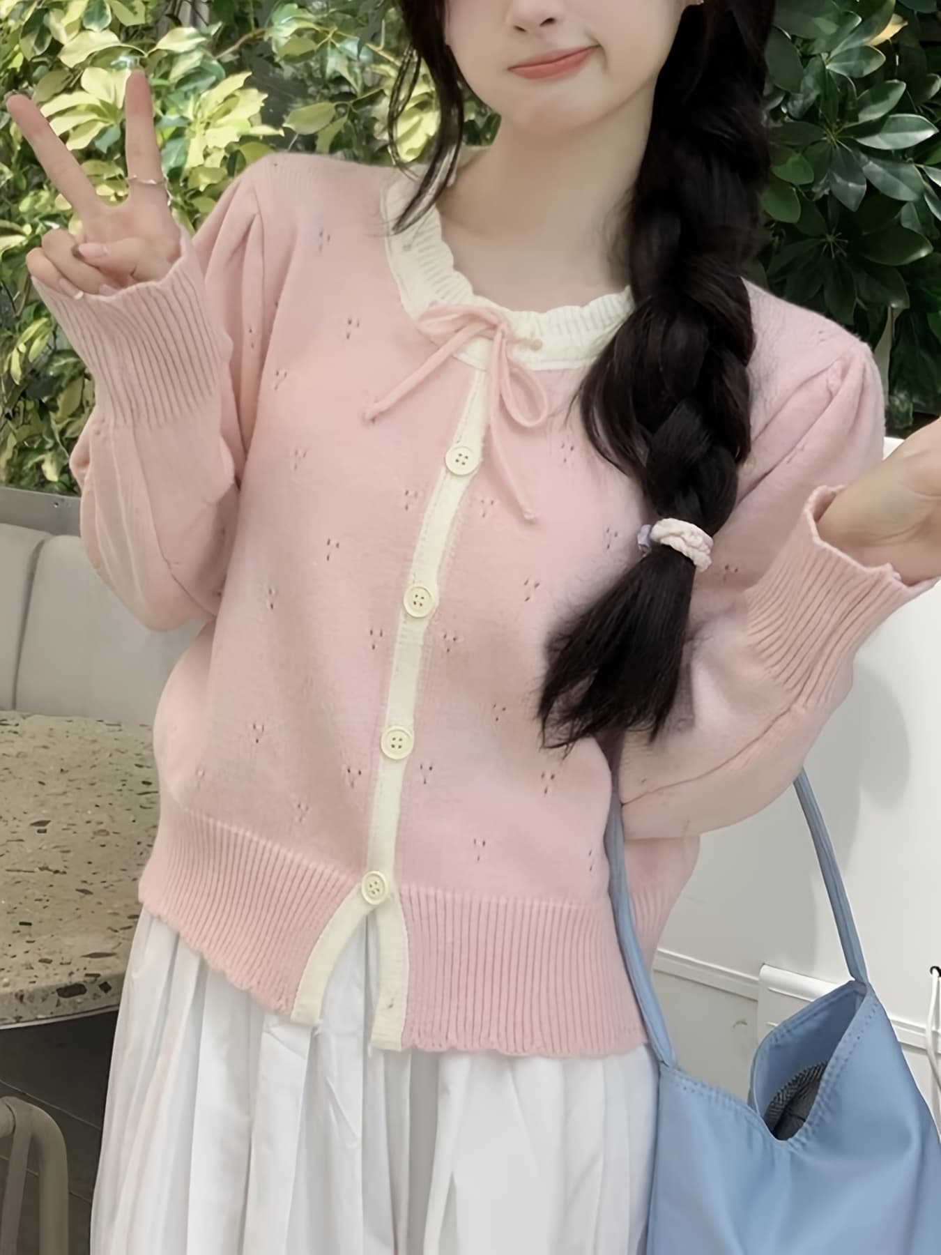 【全店30％OFF引き換え証があり】【シュロの葉×色彩設計】 ジレー レディース 編み物 透かし編み バイ色合い 労働者の一団のど首 丸首 長袖 羽織り トップス スウェーター 前食い違い 体型押しかぶせる 着痩せ 冷房装置打つ手 お出かけ 通い OL 執務室 監査日 会う約束