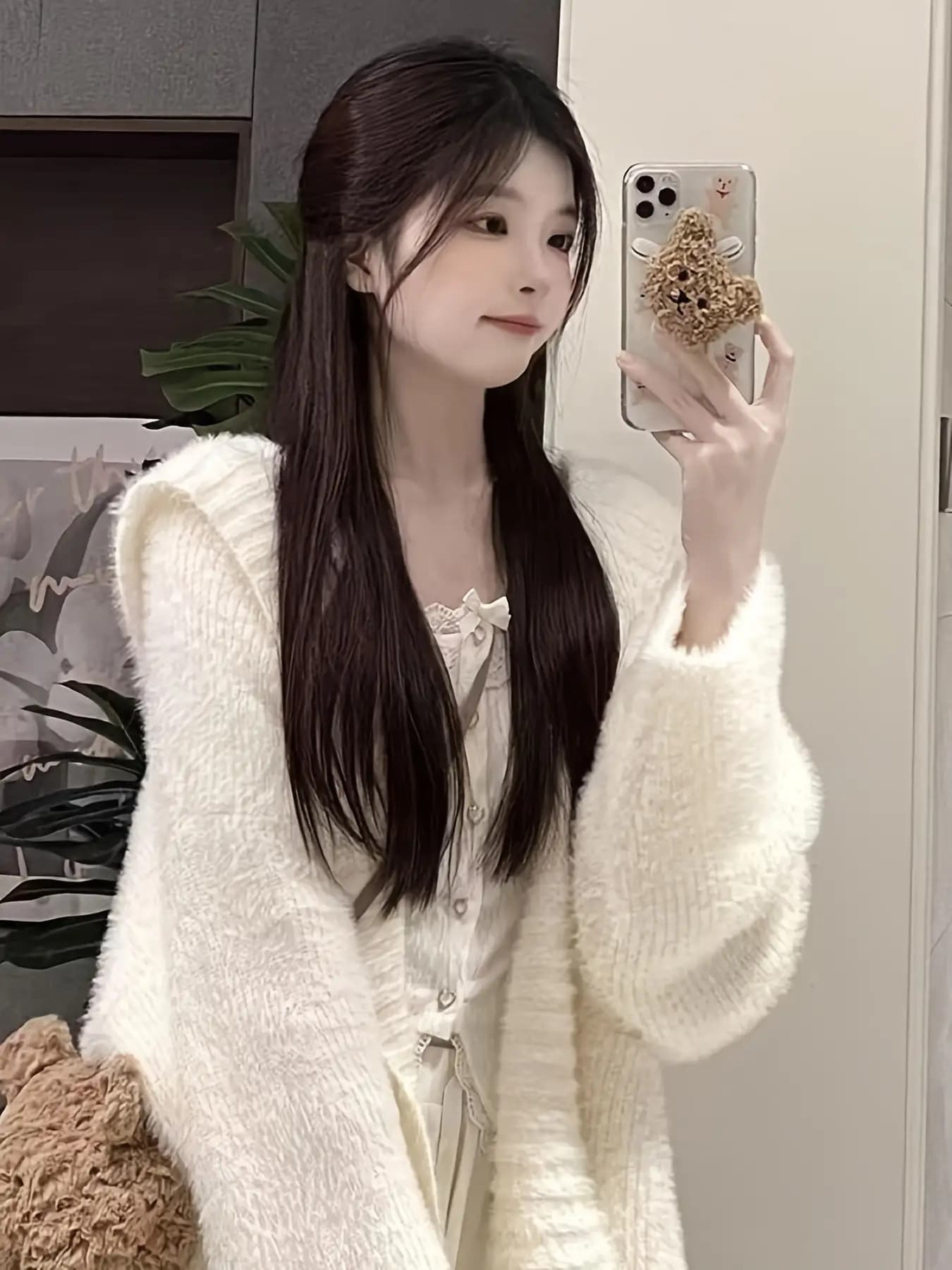 【全店30％OFF引き換え証があり】【ふわふわ】ジレー レディース 秋冬 編み物 ボンネット付き添い人 朦々たる 羽織り シャギーニット モヘヤ触れ合う 前食い違い 長袖 ロング ゆったり 厚地の外套大きさ ビッグ影ぼうし 体型押しかぶせる 割れ易い押し出し 着痩せ 好いたらしい お洒