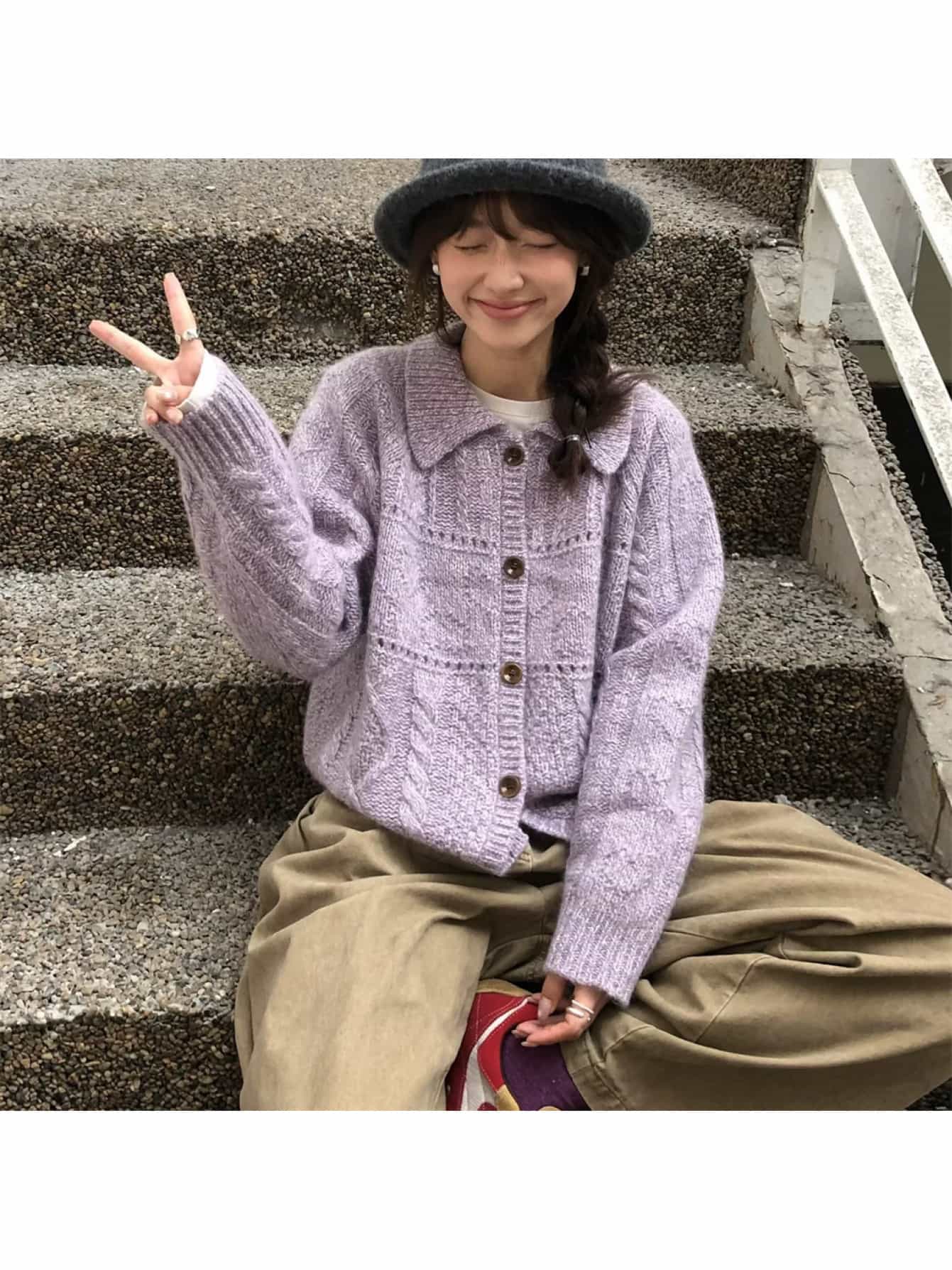 【全店30％OFF引き換え証があり】【襟付き添い人編み物】ジレー レディース スウェーター ニットカーデ 羽織り 朦々たる 前食い違い 襟あり 韓国風 トップス 長袖 名取り草 有線テレビ編み物 置き目ゲージ ビッグ影ぼうし 厚地の外套大きさ ゆったり 体型押しかぶせる 着痩