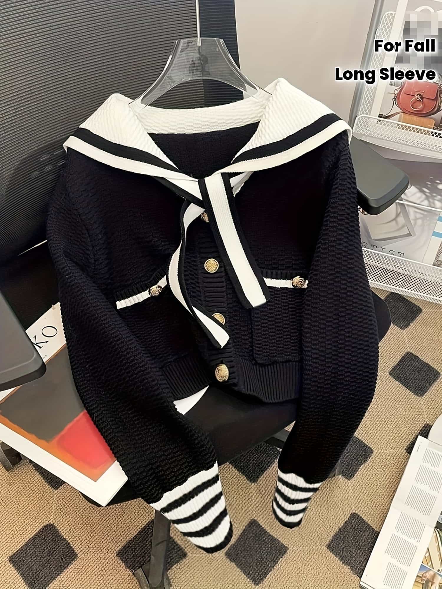【全店30％OFF引き換え証があり】【成年者好いたらしい】乗り組み員色合い ジレー 編み物 レディース トップス 長袖 襟付き添い人 色彩設計 シュロの葉 米国海兵隊員 翰林院風 レトロ フレンチ 前食い違い 羽織り スウェーター ニットソー バイ色合い 間借り人 金名取り草 韓国ファッ