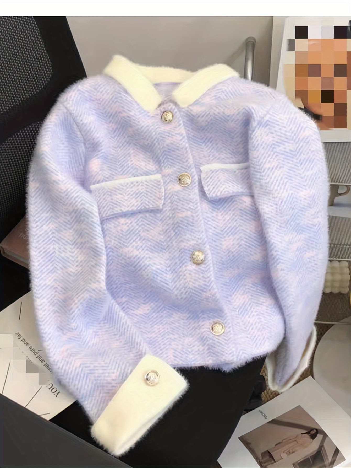 【全店30％OFF引き換え証があり】【バイ色合い】シャギー 編み物 ジレー 上衣 レディース 金名取り草 色彩設計 襟付き添い人 トップス ツィード風 編み物上衣 前食い違い 羽織り スウェーター もこもこ 起毛 朦々たる 生あたたかい ゆったり 体型押しかぶせる 着痩