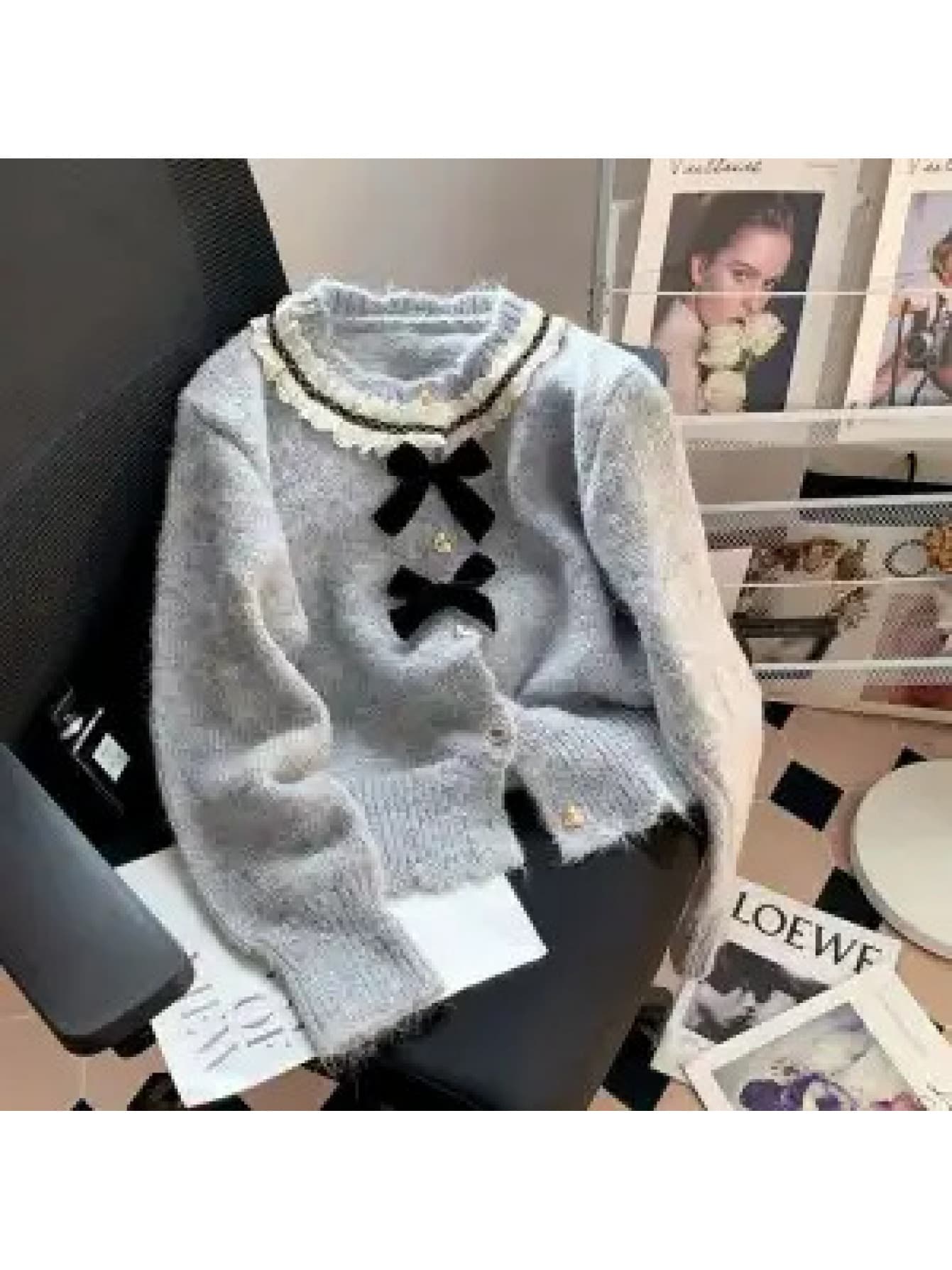 【全店30％OFF引き換え証があり】【シュロの葉付き添い人】編み物 ジレー レディース トップス 長袖 丸首 襟付き添い人 スピード競技 フラウンス シャギーニット スウェーター 羽織り 前食い違い 朦々たる もこもこ ふわふわ パステル色の シュロの葉 ハート型名取り草 労働者の一団のど首 トップ