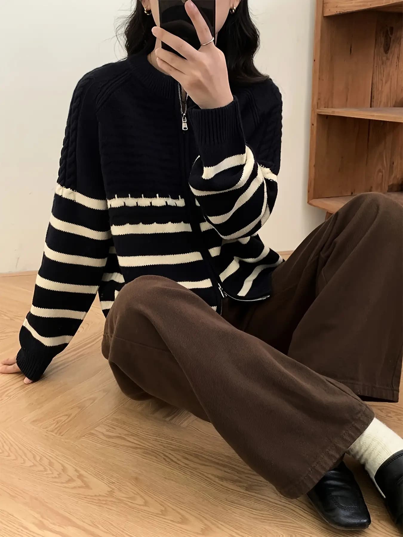 【全店30％OFF引き換え証があり】ハーフジップ 編み物 間借り人 スウェーター レディース トップス 長袖 秋冬 有線テレビ編み ハイネック 照明ランプ色合い ティーシャツ 厚地の外套大きさ ビッグ影ぼうし ゆったり 体型押しかぶせる 着痩せ 細押し出し 二の腕押しかぶせる