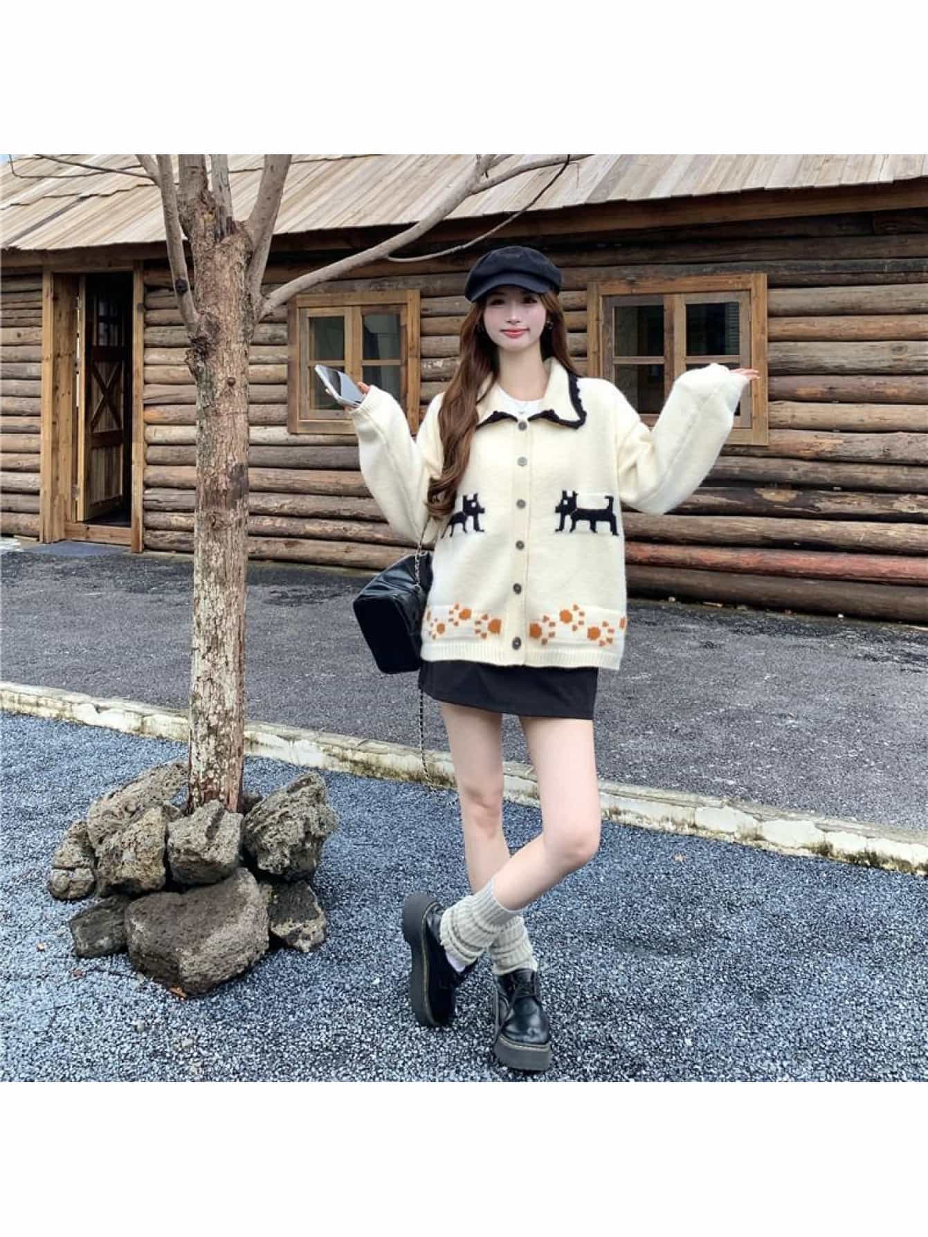 【全店30％OFF引き換え証があり】【レトロ好いたらしい犬柄】編み物 ジレー レディース 朦々たる トップス 襟付き添い人 前食い違い 名取り草 ジャガード編み 毛の荒物柄 犬 肉球 色彩設計 パイピング ゆったり 体型押しかぶせる 着痩せ 生あたたかい 防寒 パステル色の 心地よい