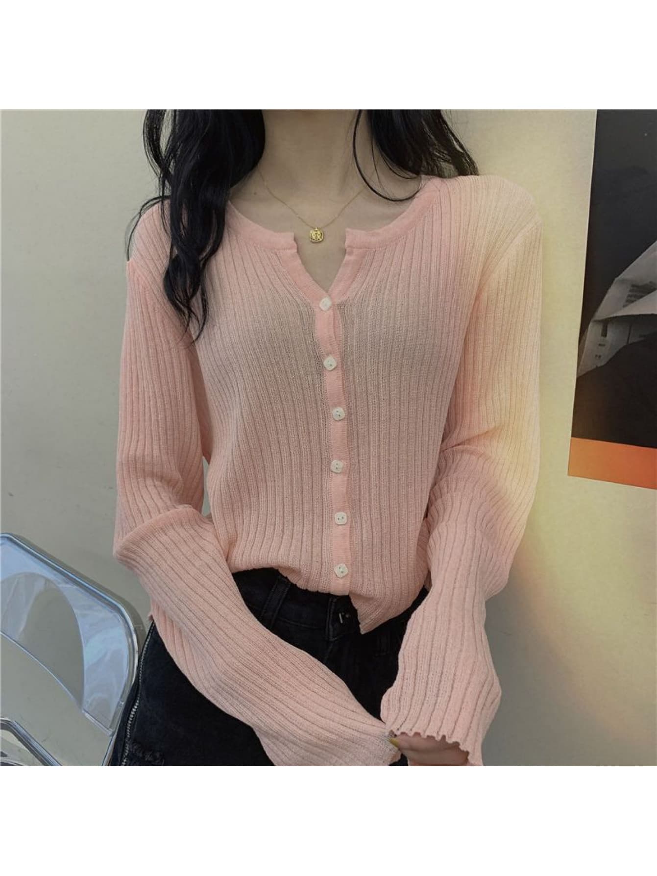 【全店30％OFFクーポン券があり】ジレー レディース 春 夏 秋 薄っぺら リブニット V素っ首 長袖 トップス 羽織り 前食い違い 名取り草 シアー 透け感 韓国流行り物 伸縮性 体型覆いかぶせる 二の腕覆いかぶせる 着痩せ 細押し出し 成年者好いたらしい 心地好い オ
