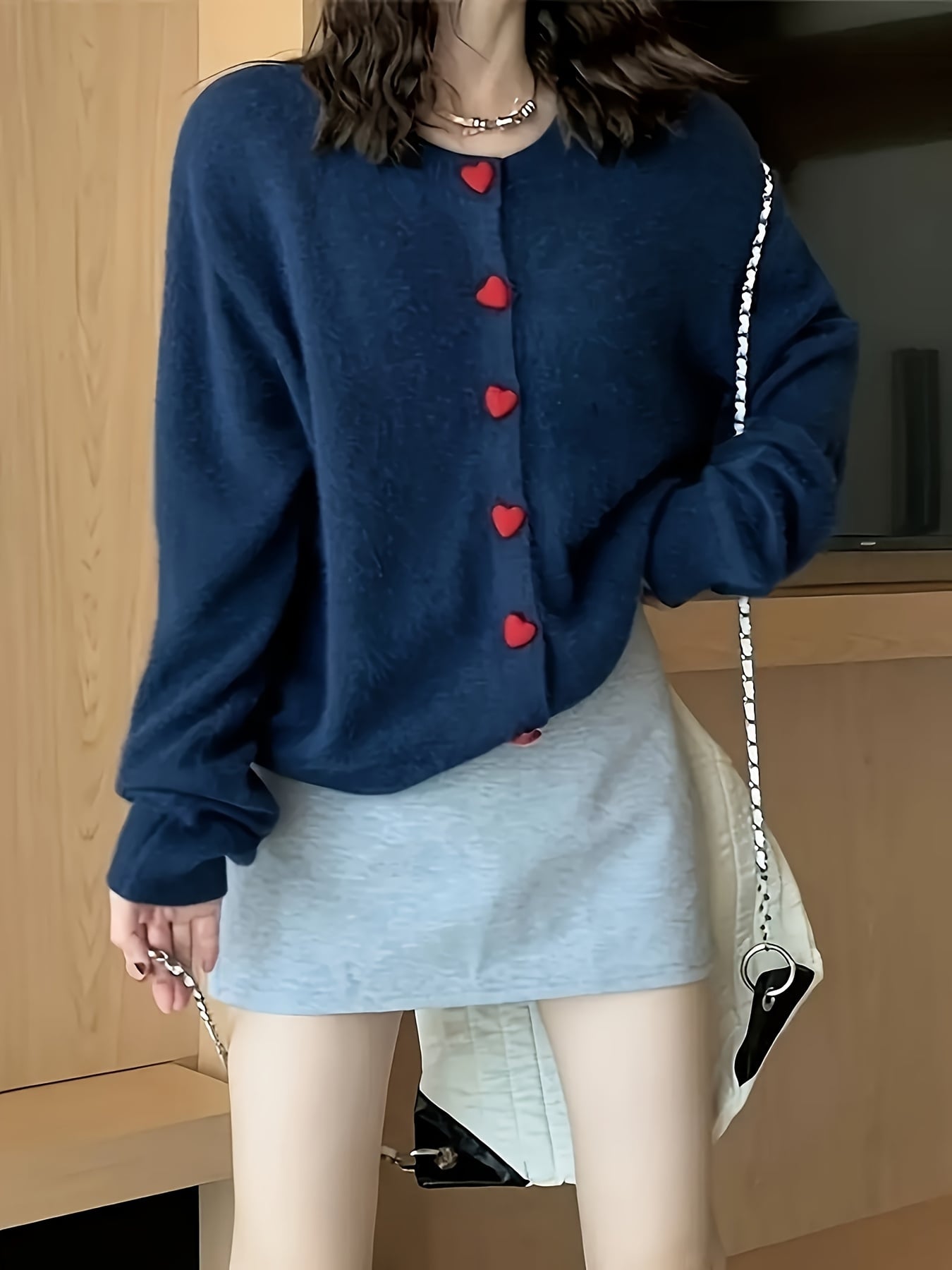 【全店30％OFF引き換え証】【ハート型名取り草】ジレー レディース 編み物 トップス スウェーター 労働者の一団のど首 丸首 長袖 羽織り 前食い違い シャギーニット モヘヤ触れ合う ふわふわ パステル色の 生あたたかい 無地 紺 米国海軍 レトロ ガーリー 成年者好いたらしい フ