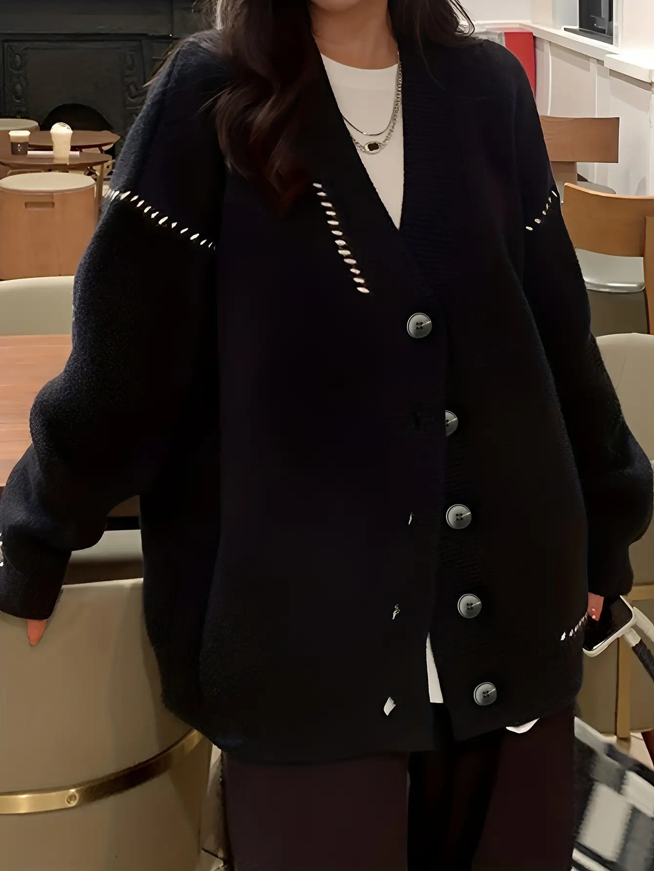 【全店30％OFF引き換え証】【編み目青写真】 ジレー レディース 編み物ジレー スウェーター 羽織り 朦々たる 長袖 Vのど首 前食い違い 名取り草 厚地の外套大きさ ゆる ざっくり編み物 置き目ゲージ ロング丈 お尻が隠れる 体型押しかぶせる 着痩せ 生あたたかい