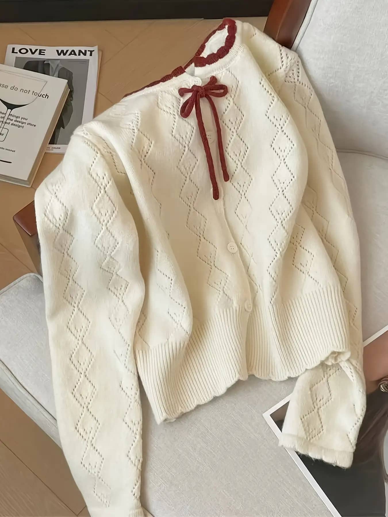 【全店30％OFF引き換え証】【シュロの葉付き添い人色彩設計】ジレー レディース 編み物 スウェーター 長袖 労働者の一団のど首 バイ色合い 透かし編み 金剛石柄 トップス 羽織り 前食い違い 名取り草 伸縮性 伸ばすこと パステル色の 着痩せ 体型押しかぶせる 二の腕押しかぶせる 成年者可愛