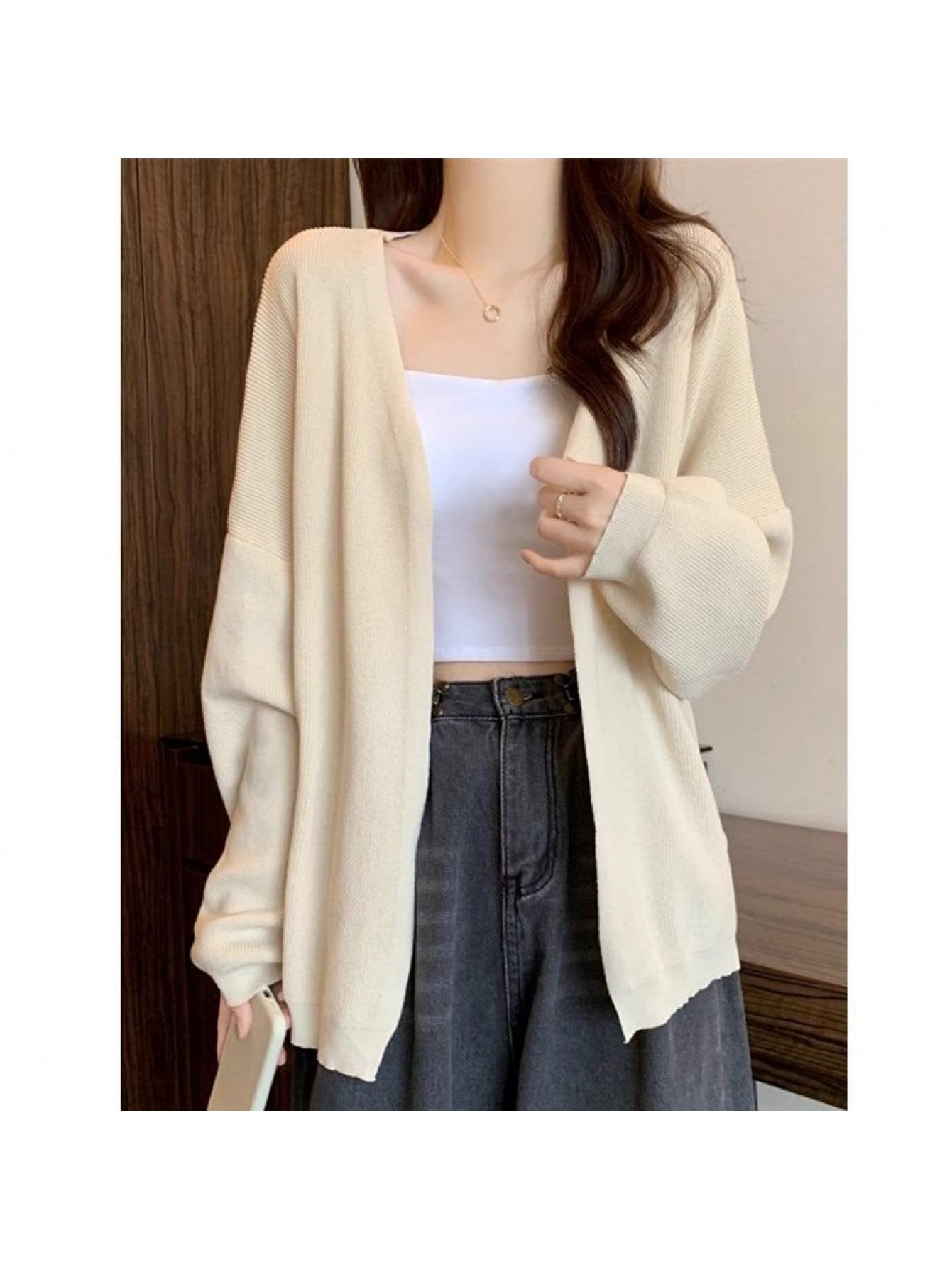 【全店30％OFF引き換え証】ジレー レディース 春 夏 秋 薄っぺら 編み物 羽織り UV打つ手 冷房装置打つ手 体型押しかぶせる ゆったり ゆる影ぼうし Vのど首 長袖 前食い違い 事務 執務室 心地よい 通い 通学 分かりやすい 無地 トップス 炎節編み物
