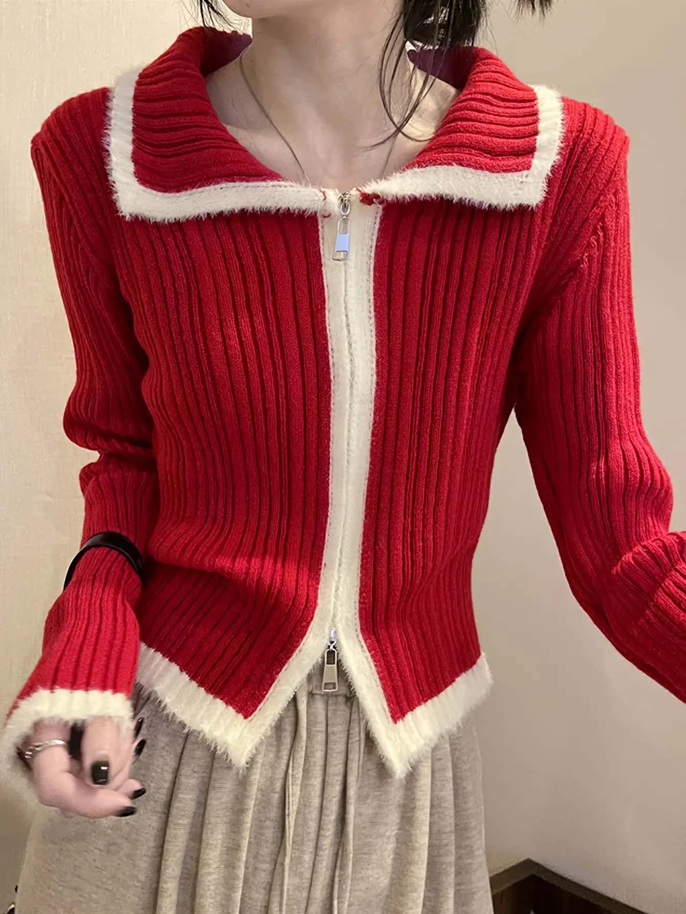 【全店30％OFF引き換え証】【旬のダブルジップ】 編み物 ジレー レディース スウェーター トップス リブニット 色彩設計 バイ色合い 襟付き添い人 ビッグ色合い きつい 細押し出し 着痩せ 体型押しかぶせる 伸縮性 パステル色の 生あたたかい 朦々たる 長袖 心地よい 成年者可愛