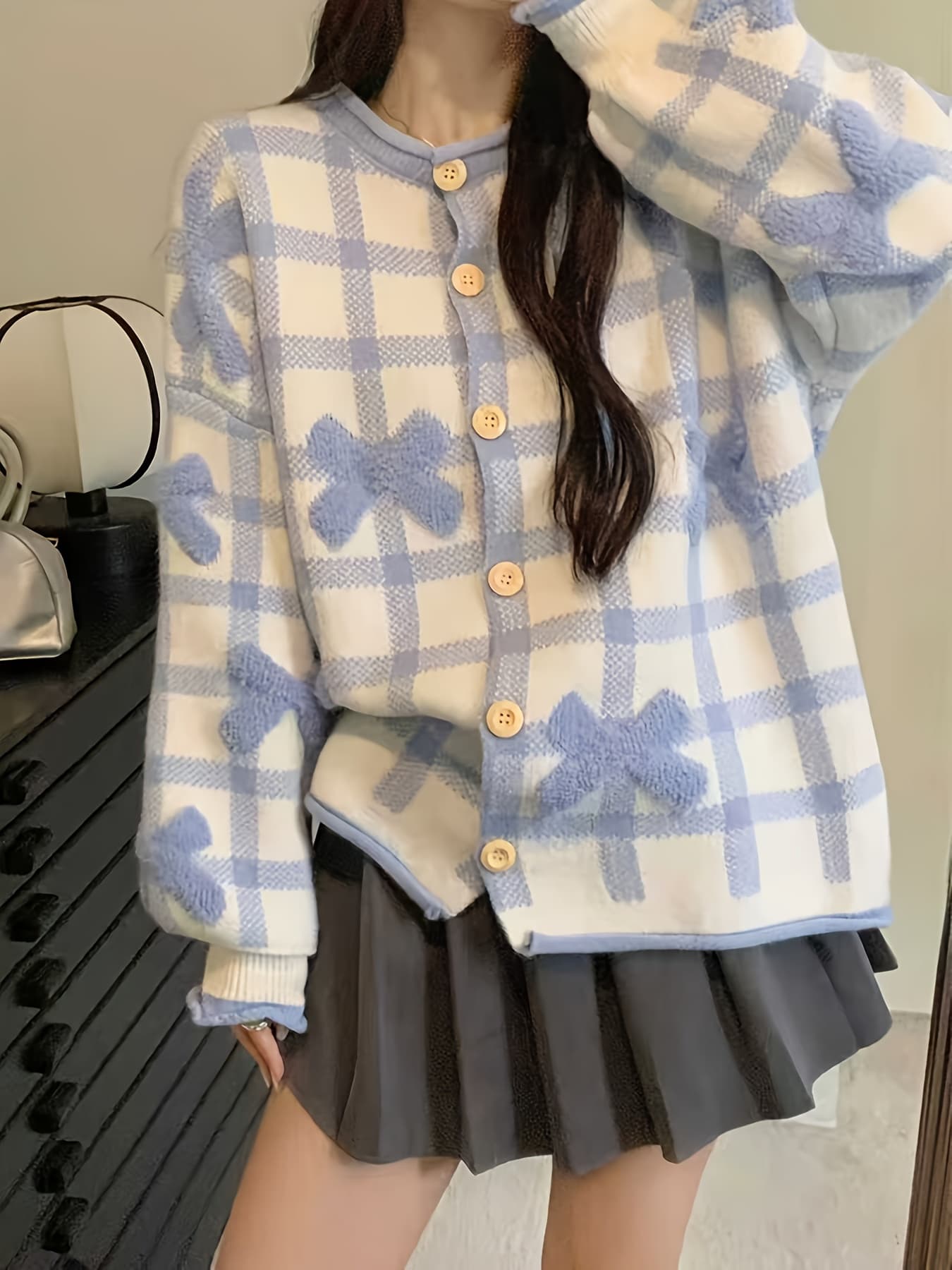 【全店30％OFF引き換え証】【シュロの葉主題】 ジレー レディース 編み物ジレー 読み合わせる柄 編み物 トップス スウェーター 前食い違い 労働者の一団のど首 丸首 長袖 羽織り 3Dシュロの葉 立体 透かし彫り柄 総柄 ギンガム読み合わせる 体型押しかぶせる ゆったり 二