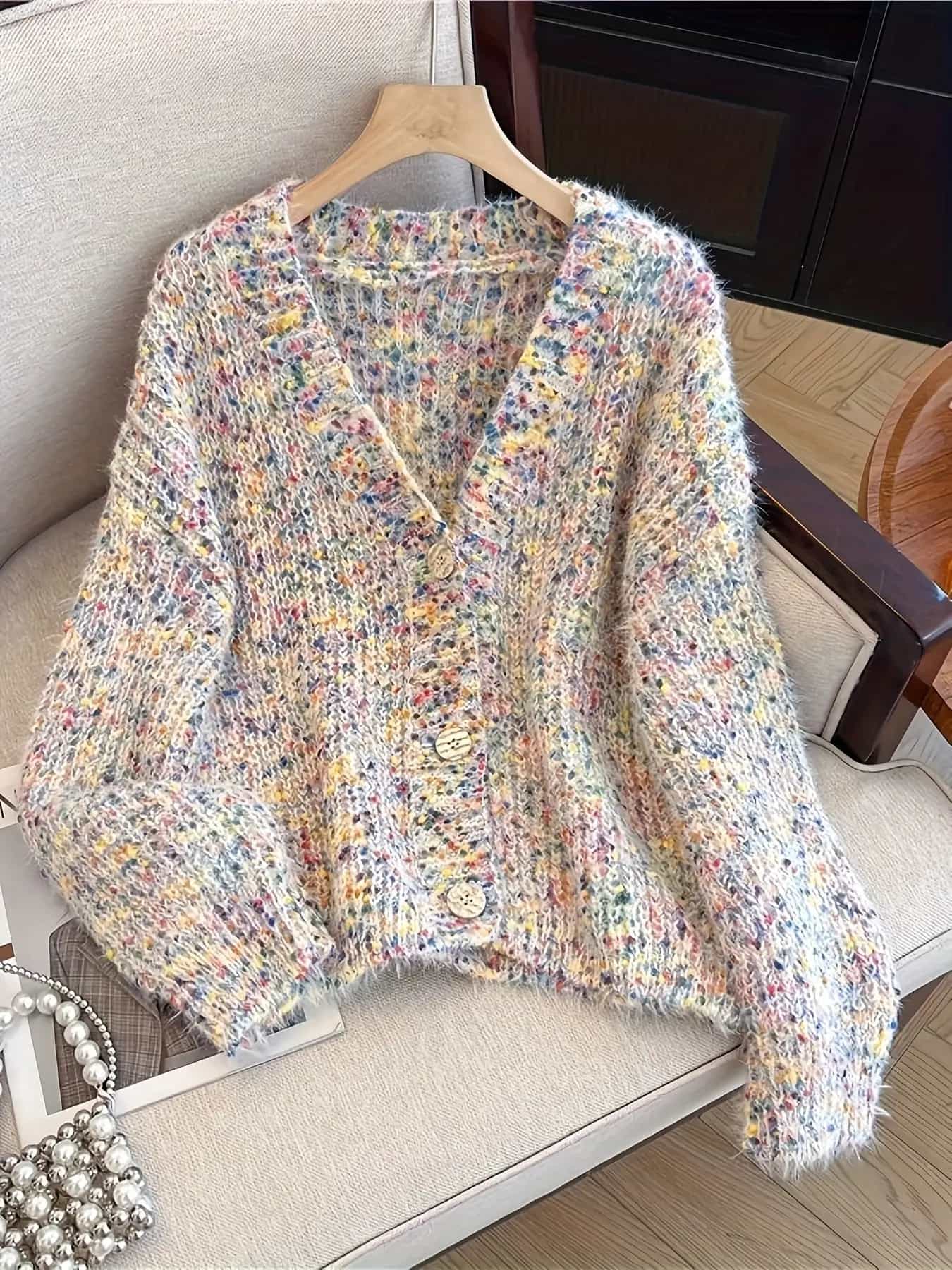 【全店30％OFF引き換え証】【入り合わせる色合い】 ジレー レディース 編み物 Vのど首 羽織り トップス 長袖 入り合わせる編み物 ネップ 精緻さ色合い ゆったり 厚地の外套大きさ 体型押しかぶせる 着痩せ 割れ易い押し出し 成年者好いたらしい 好いたらしいめ 心地よい レ