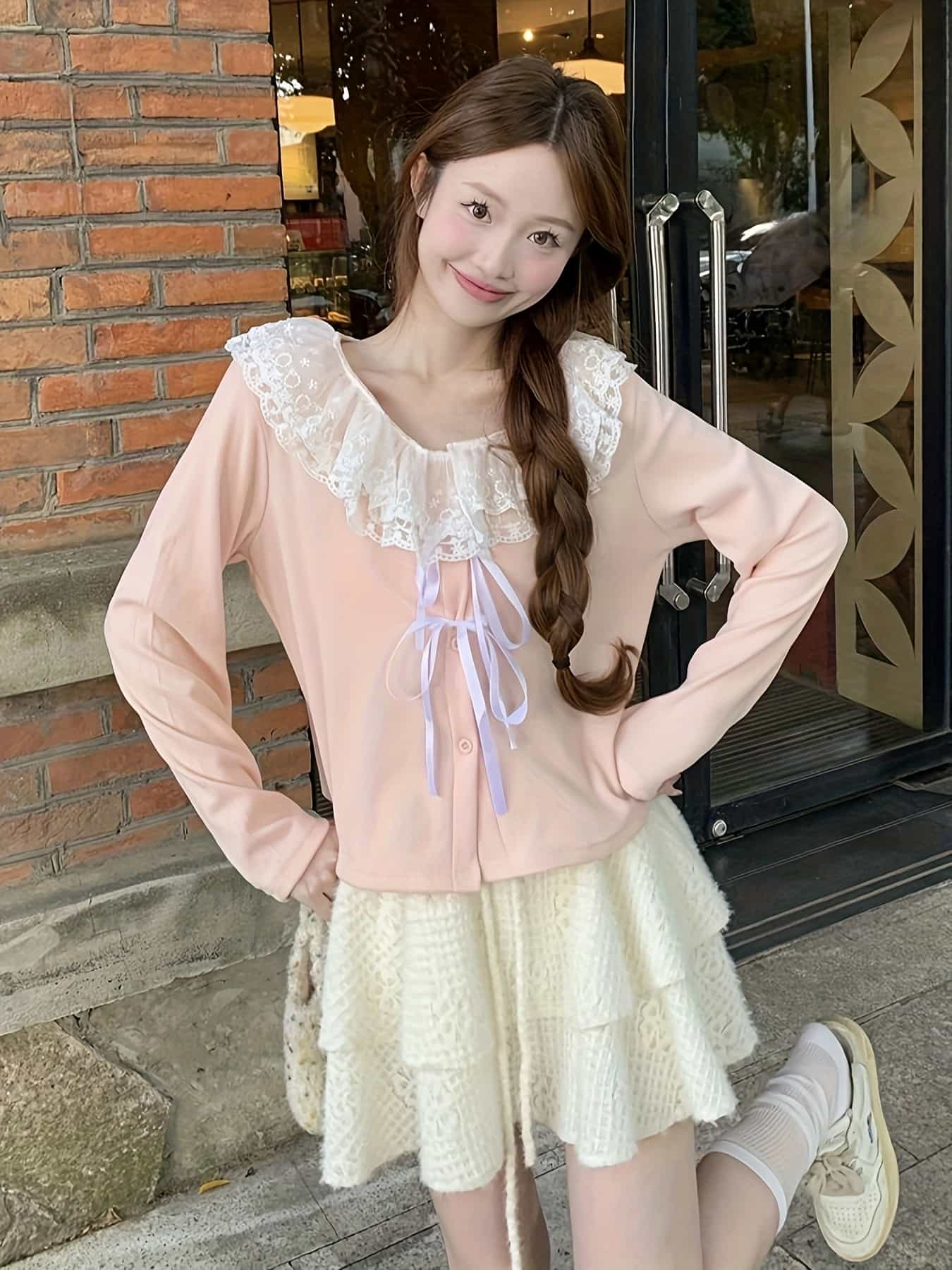 【全店30％OFF引き換え証】【フラウンススピード競技】ジレー レディース シュロの葉 編み物 トップス 長袖 遊撃手丈 ビッグ色合い 襟付き添い人 トップ風 スピード競技襟 仕掛地雷系 量産型 フレンチガーリー 成年者好いたらしい 韓国 流行り物 好いたらしいめ 女子らしい 清楚